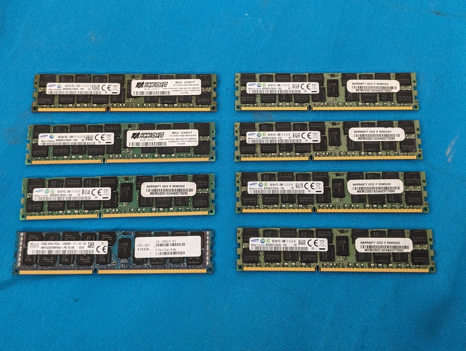 Lot of 8x 16GB (128GB) Hynix Samsung Cisco Mixed PC3L-12800R DDR3 ECC Modules
