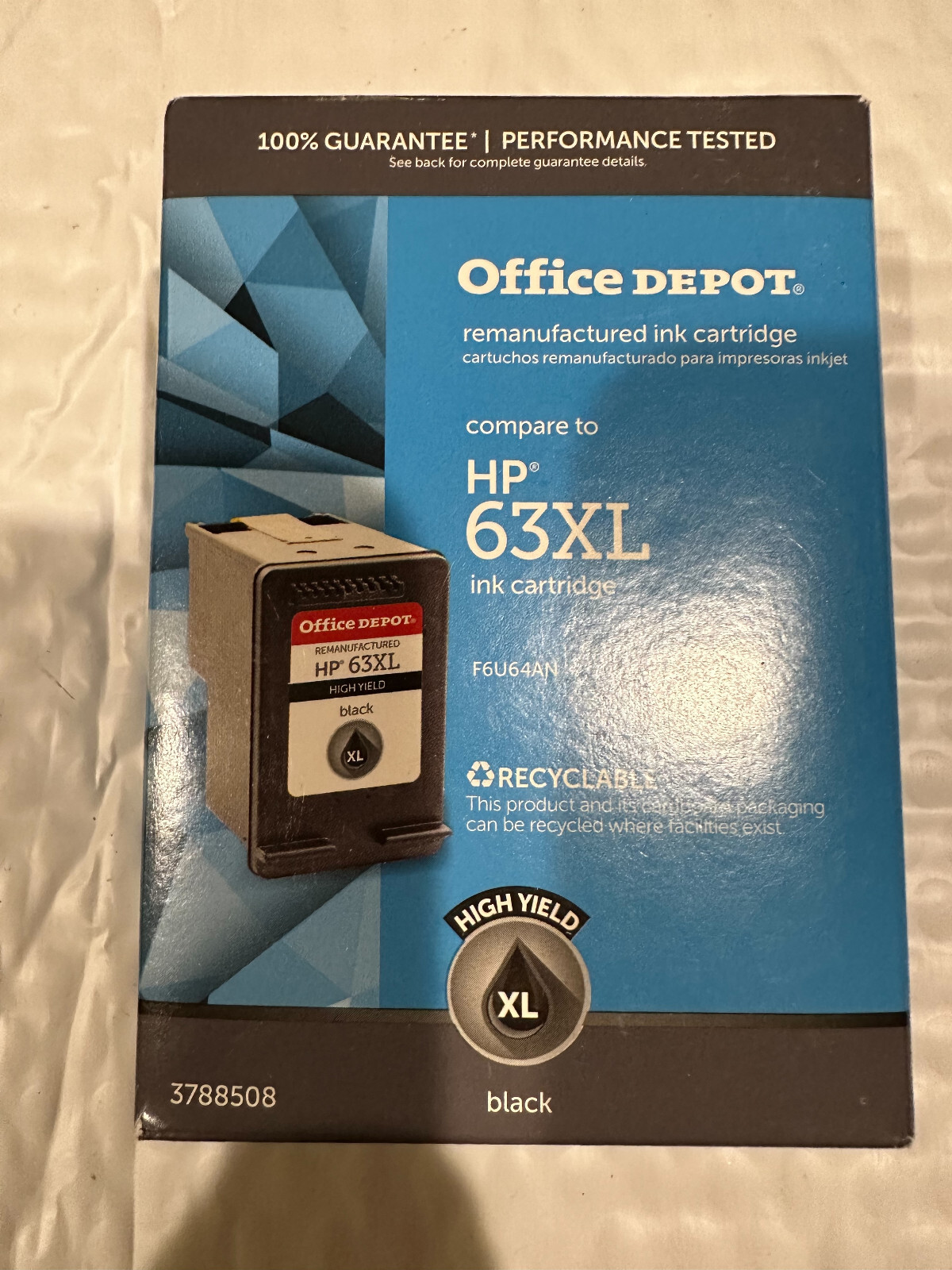 Office Depot Remanufactured Ink Cartridge Compare to HP 63XL Black
