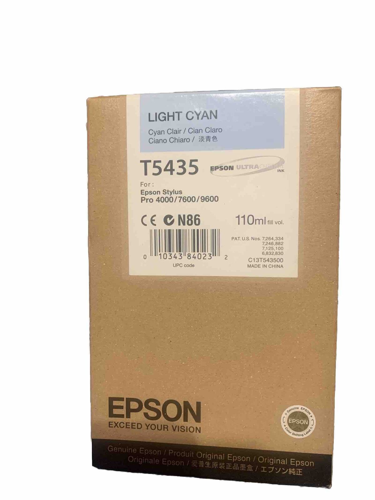 GENUINE EPSON T5435 INK LIGHT CYAN STYLUS PRO 4000 7600 9600 SEALED Exp 08-2011