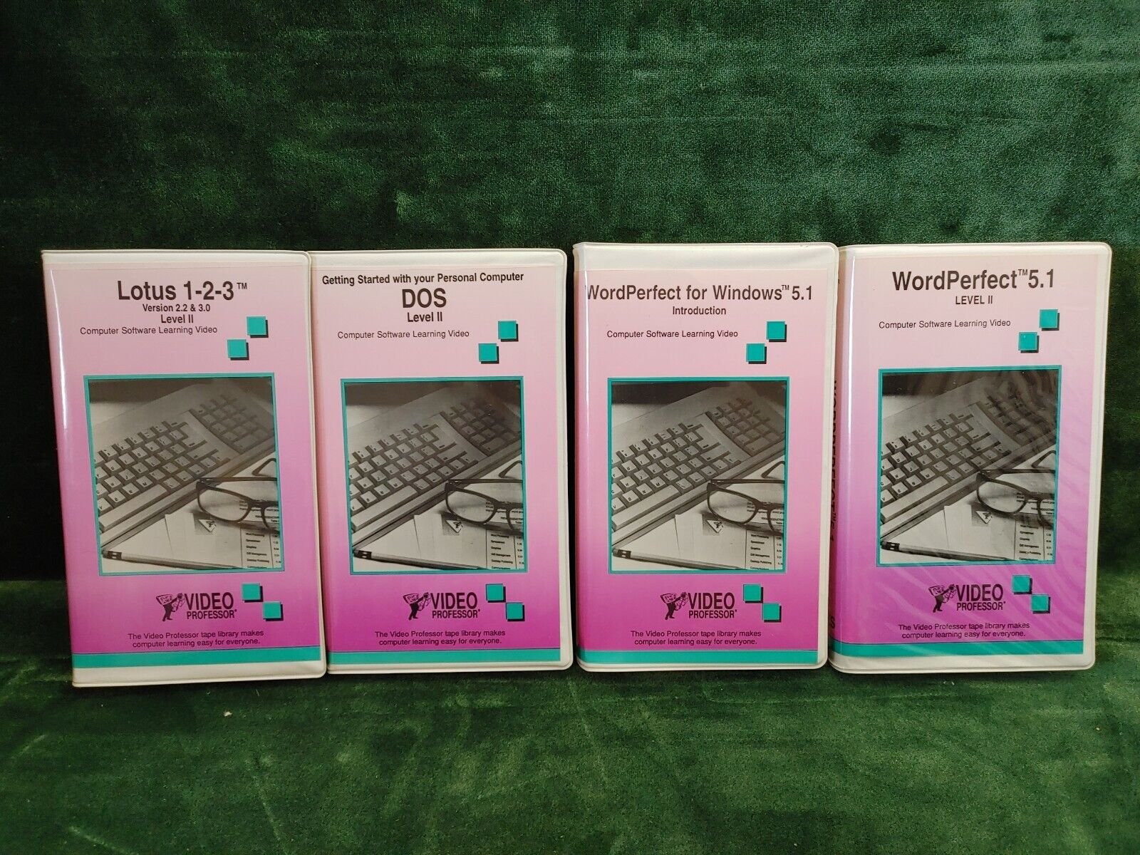 Vtg Video Professor VHS Lot of 4: Lotus1,2,3, DOS, Windows 5.1, Wordperfect 5.1 