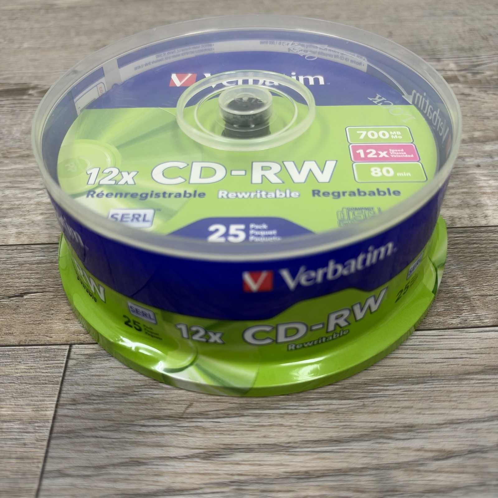 25 VERBATIM CD-RW 4X-12X High Speed Branded Logo 700MB Rewritable Disc 95155