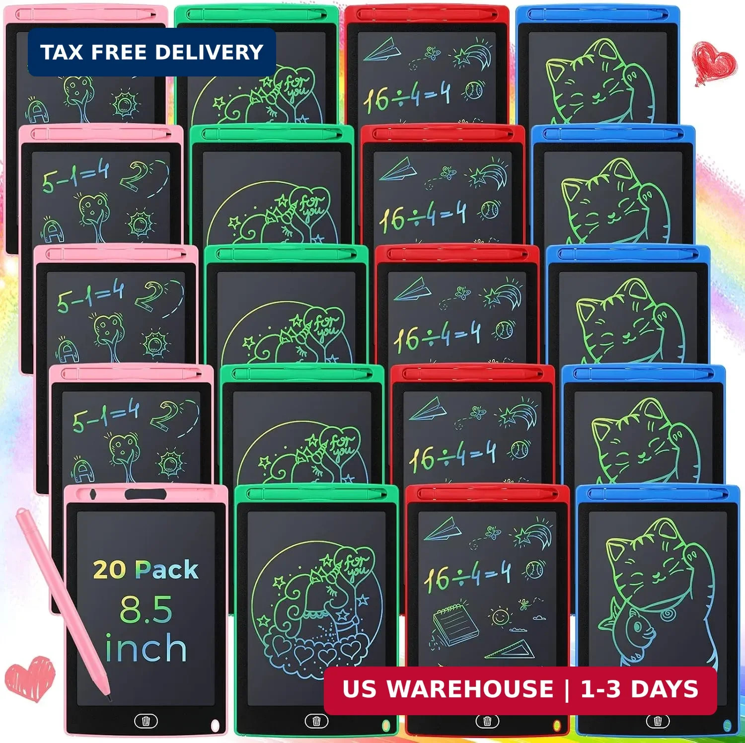 Zhehao 20 Pack 8.5 Inch LCD Writing Tablet Drawing Board,Vibrant,Classic