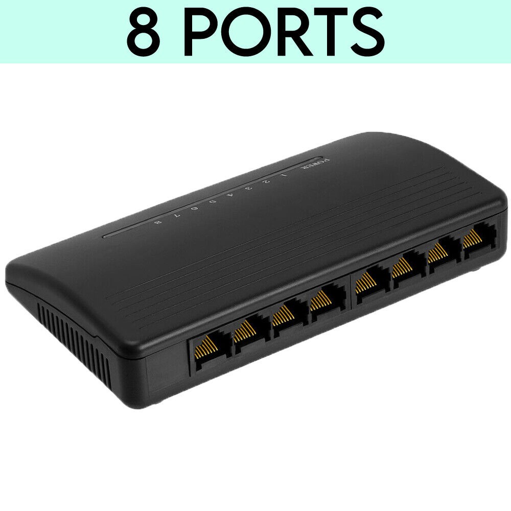 8 Port Desktop Ethernet Switch LAN Hub 10/100Mbps Internet LAN Switcher Adapter