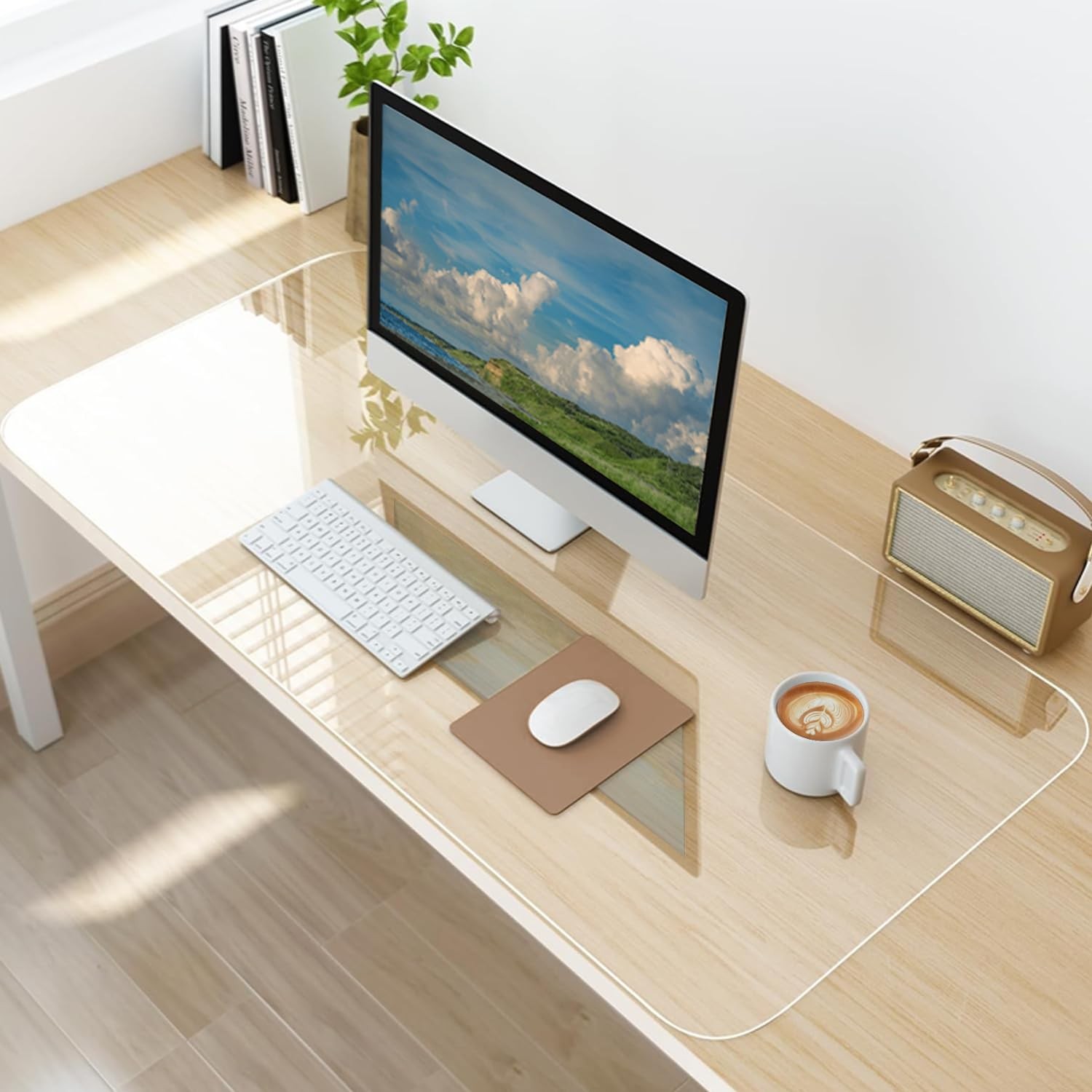 Clear Desk Mat Non-Slip PVC Clear Desk Pad Desk Protector Mat with Round 
