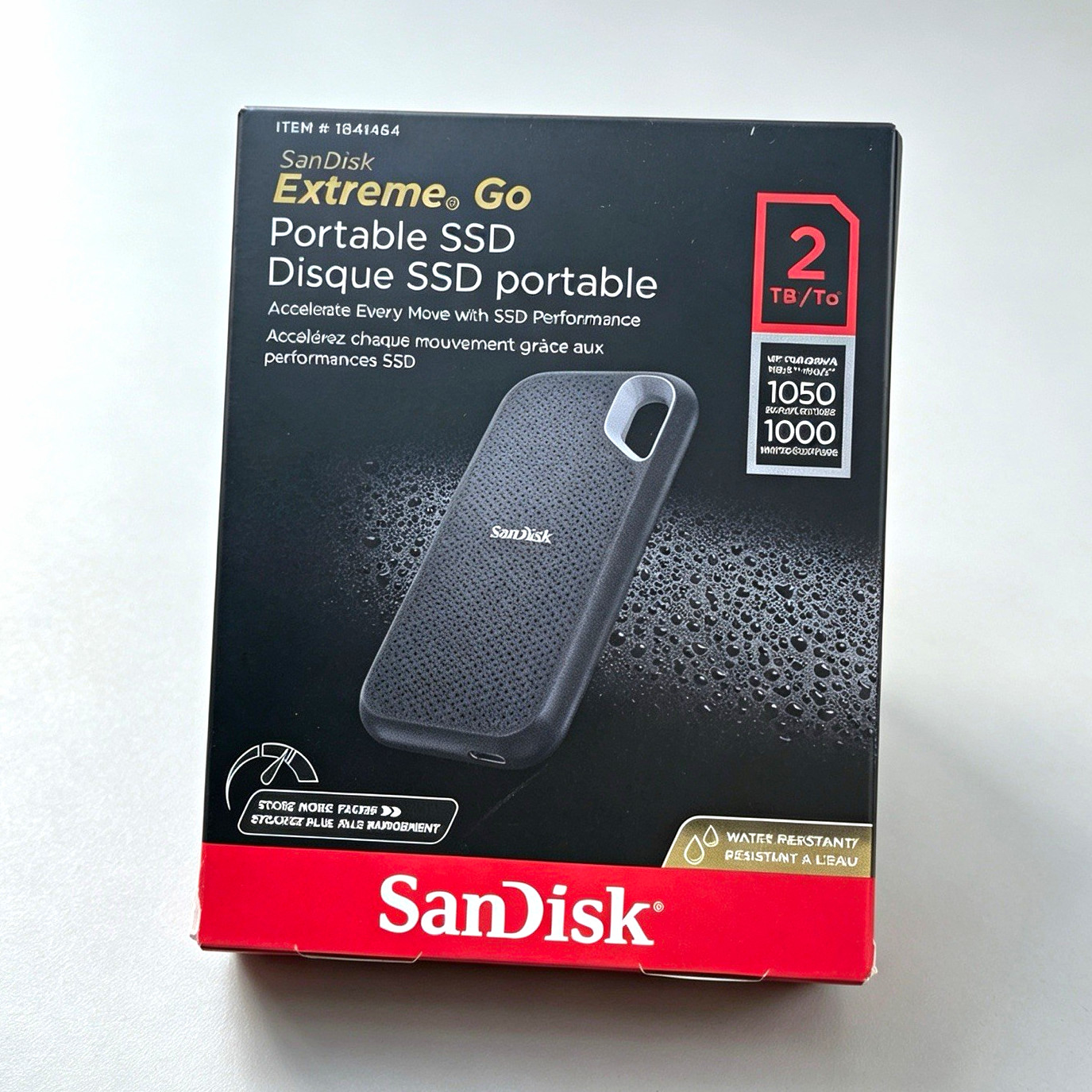 Sandisk Extreme 2TB Portable External SSD, 1050MB/s, IP65 Water Dust Resistant