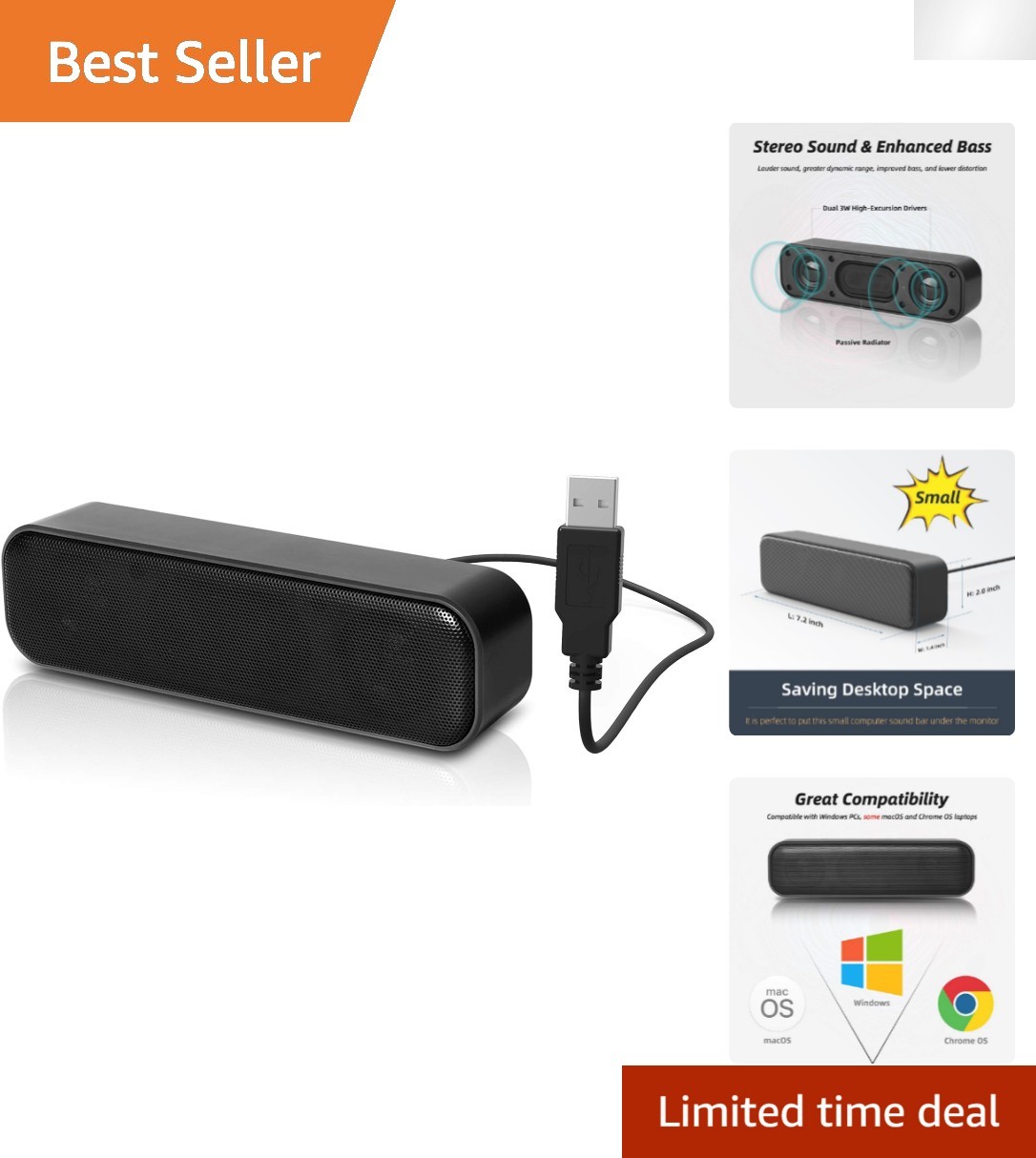 Versatile USB Speaker with Powerful Stereo Sound - Ideal for Gaming & Media