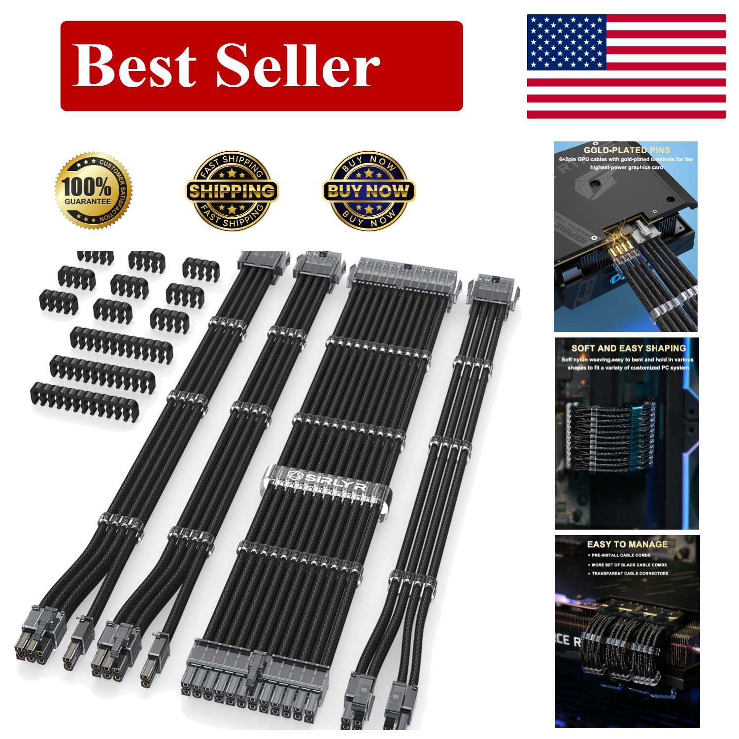 PSU Cable Extension Kit Customed PC Power Supply Extend Mod 16AWG with 24 Pin AT