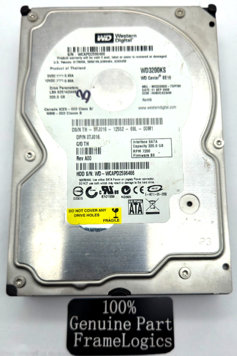 Western Digital 320GB 3.5" SATA II 7200 RPM Hard Drive WD3200KS - BAD