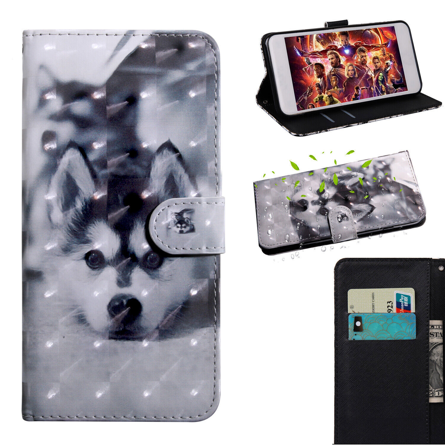 Strap Flower Tiger Wolf Cat Card Wallet Cover Case For 16 15 14 13 12 Pro Max