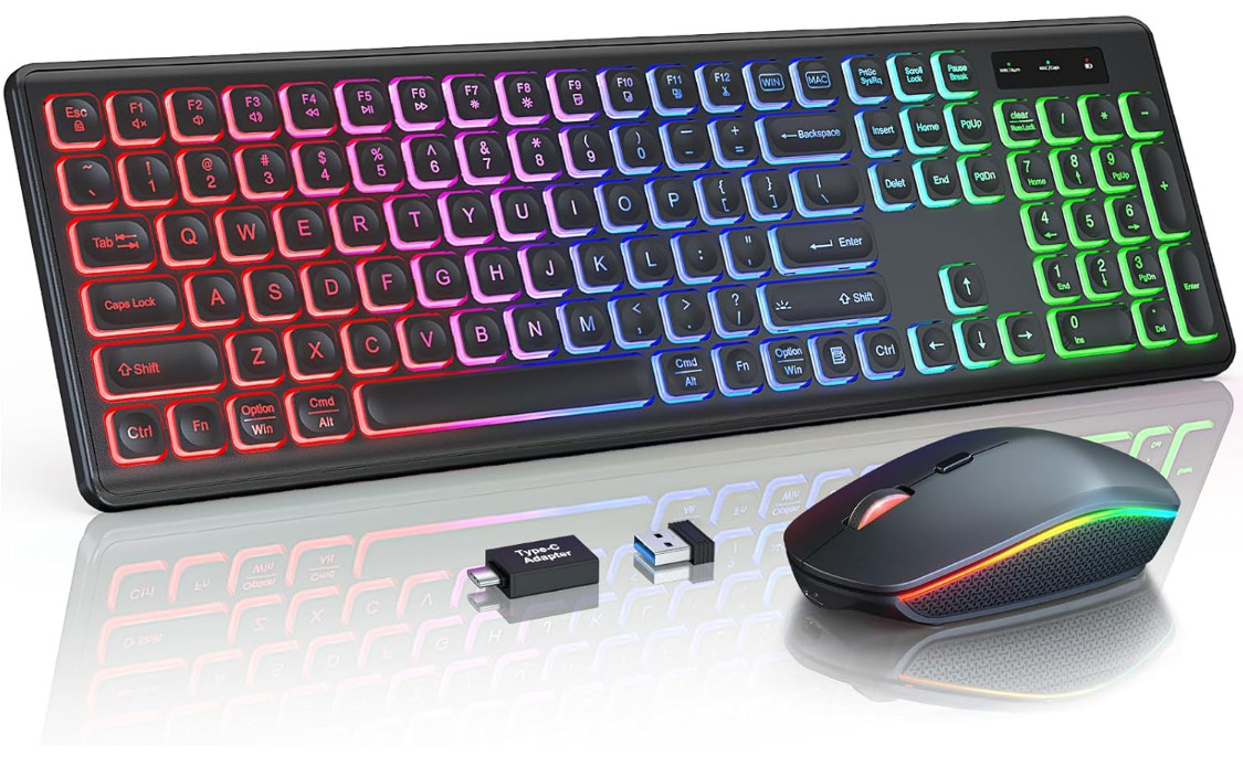 Combo Teclado y Ratón Inalámbricos RGB Recargables para PC y Portátil, Nuevo