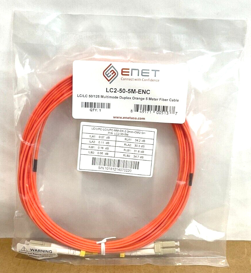 ENET MultiMode LC/LC Duplex Fiber Patch Cable (5 meters) LC2-50-5M-ENCvb ✅ ❤️️