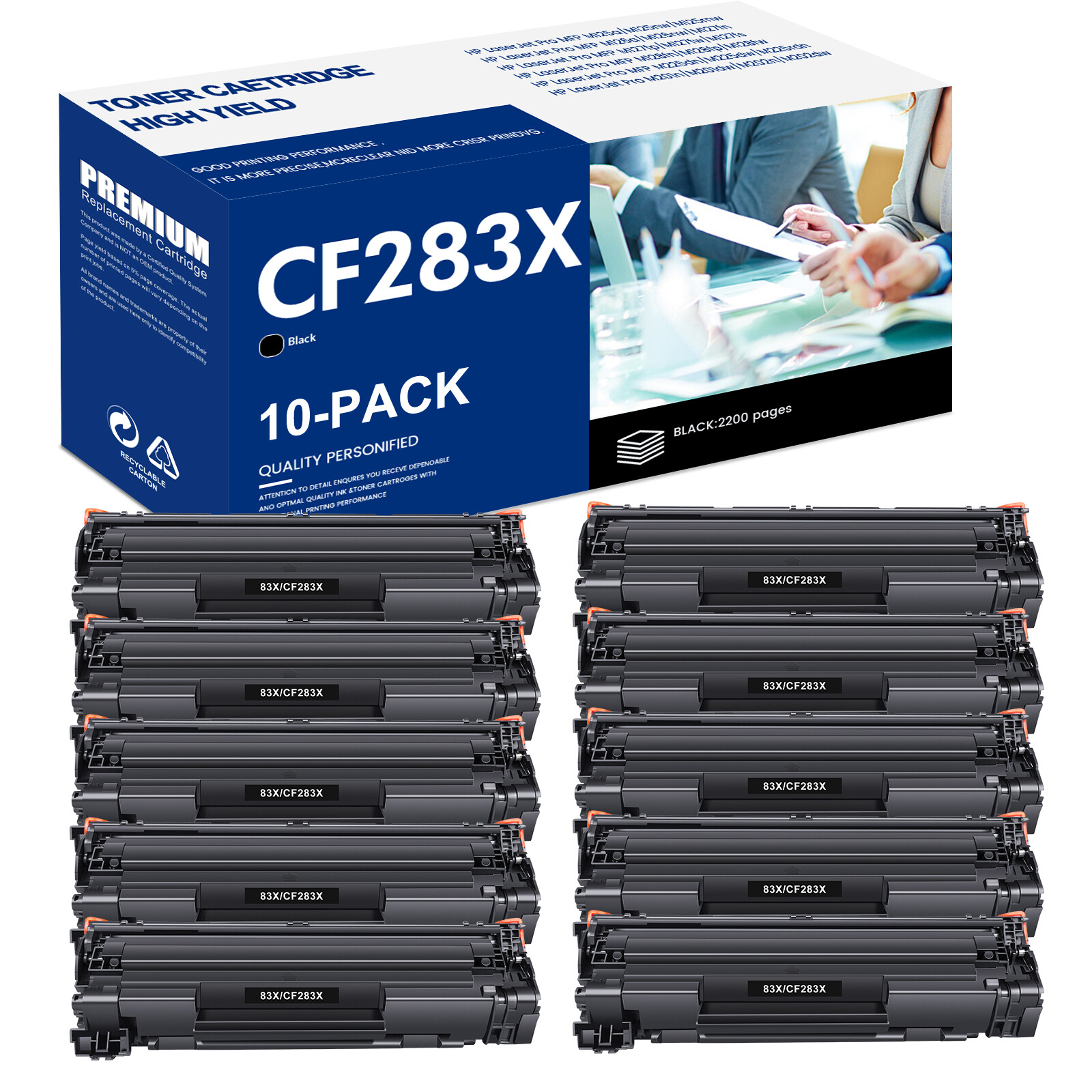 10PK Black CF283X For HP  83X Toner Cartridge LaserJet Pro M201dw M202dw Printer