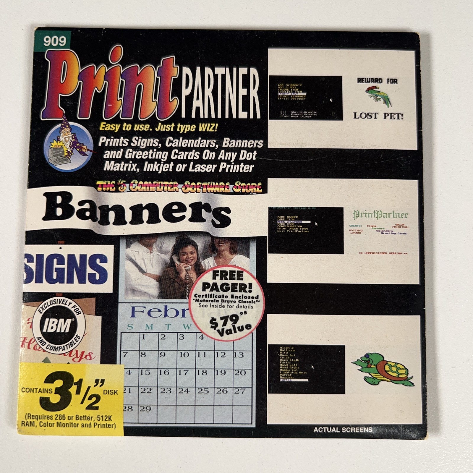 Vintage Wiz Technology Print Partner 909 PC Printing Software 3.5" Disk IBM PC