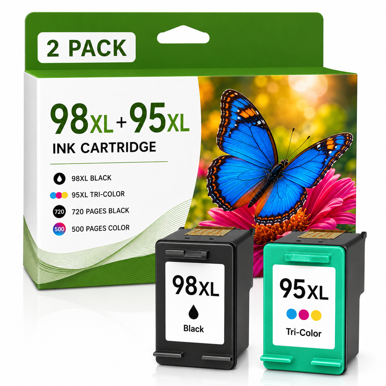 95XL 98XL Ink Cartridges Black Tri-Color 2 Pack Compatible for HP