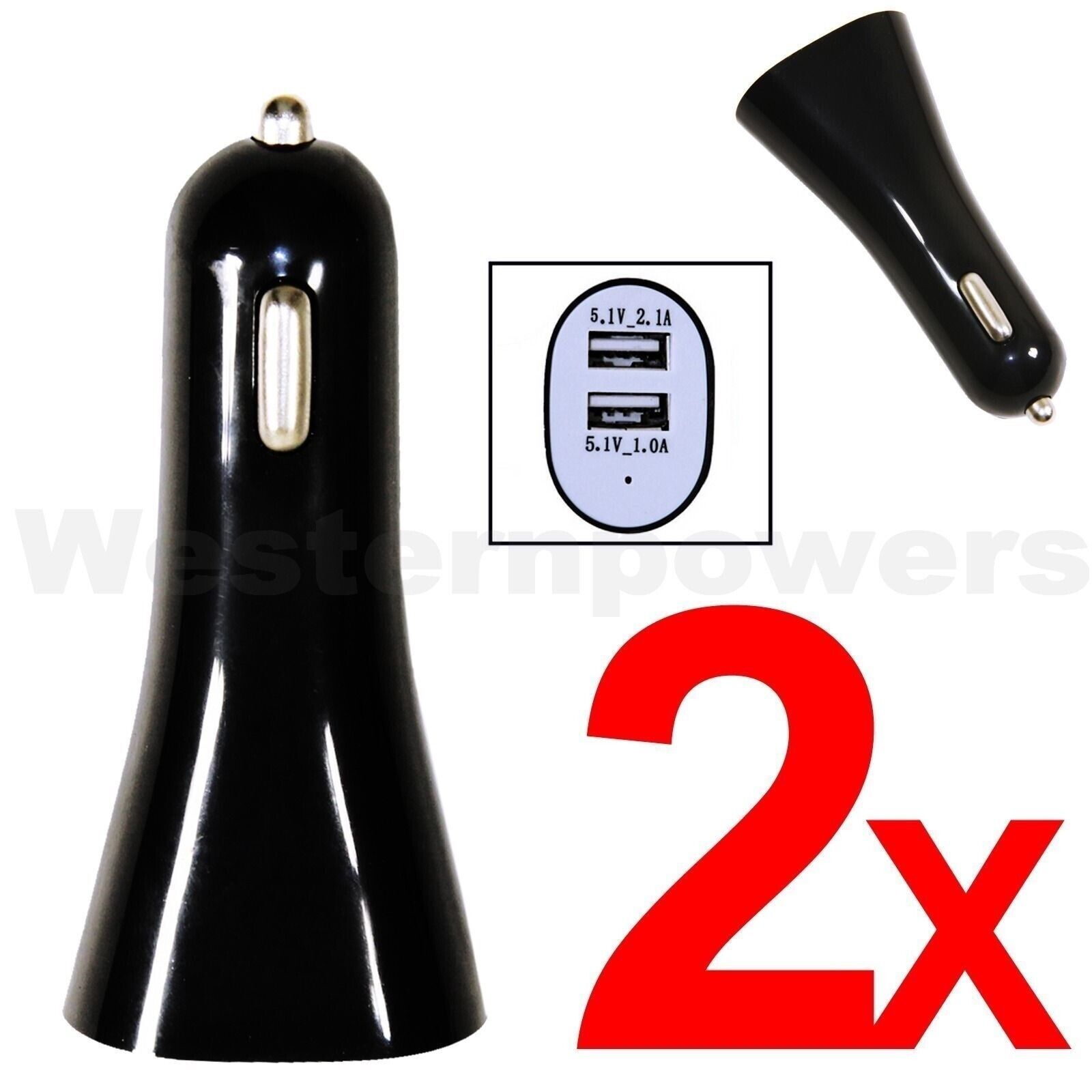 2x Black 2A 2000mA Dual USB Fast Car Charger for iPhone 5 4S iPad 2 3 4 Samsung