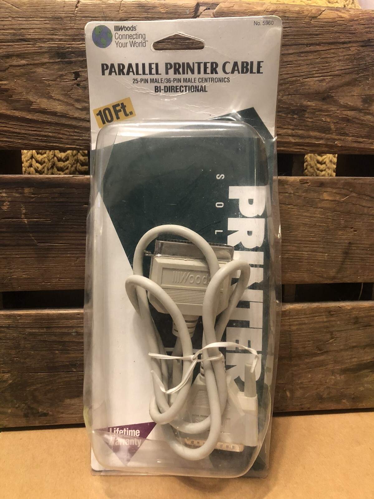 Woods Parallel Printer Cable 10’ 25 Pin Male 36 Pin Male Bi Directional Open Box