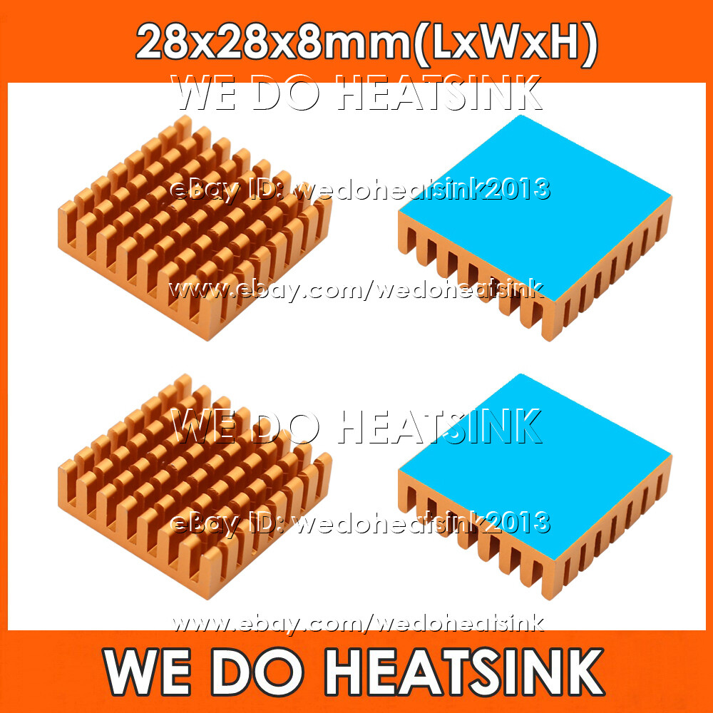 28x28x8mm Gold Anodized Heatsink Radiator Cooler With Thermal Pad for CPU IC