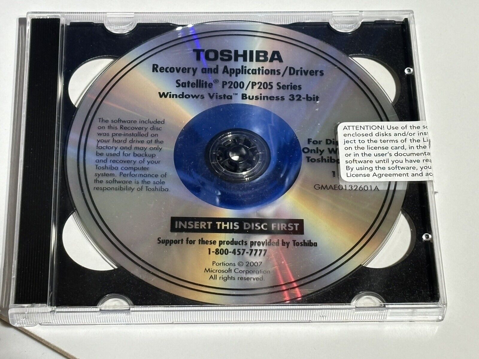 Toshiba Recovery and Applications Drivers DVD Satellite P/200 / P205