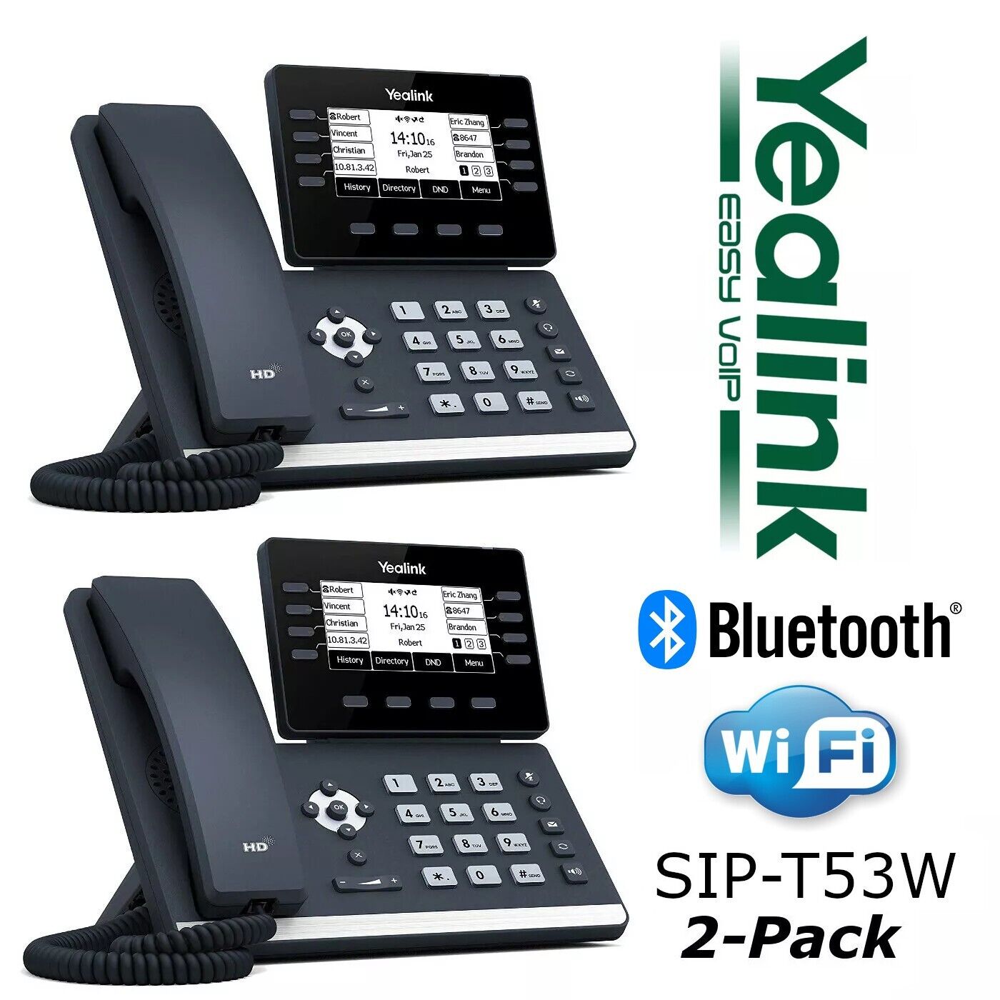 2 Pack Lot Yealink SIP-T53W Prime Business Phone T53W Entry Level Bluetooth WiFi
