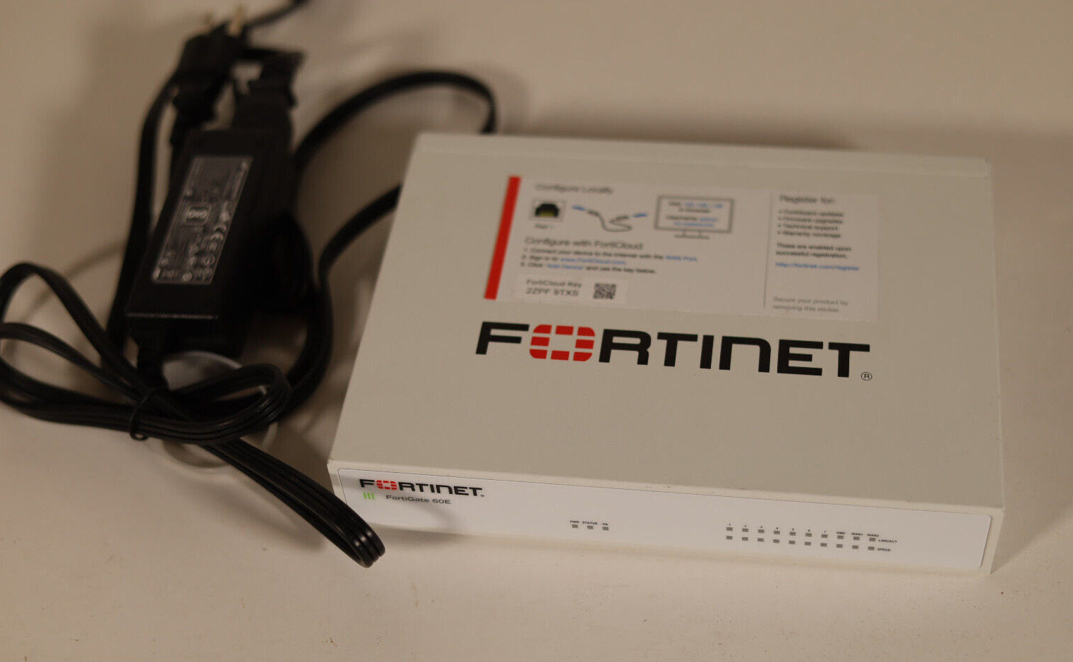 Fortinet Fortigate-60E Network Security Firewall FG-60E Power Cord Locked / Used