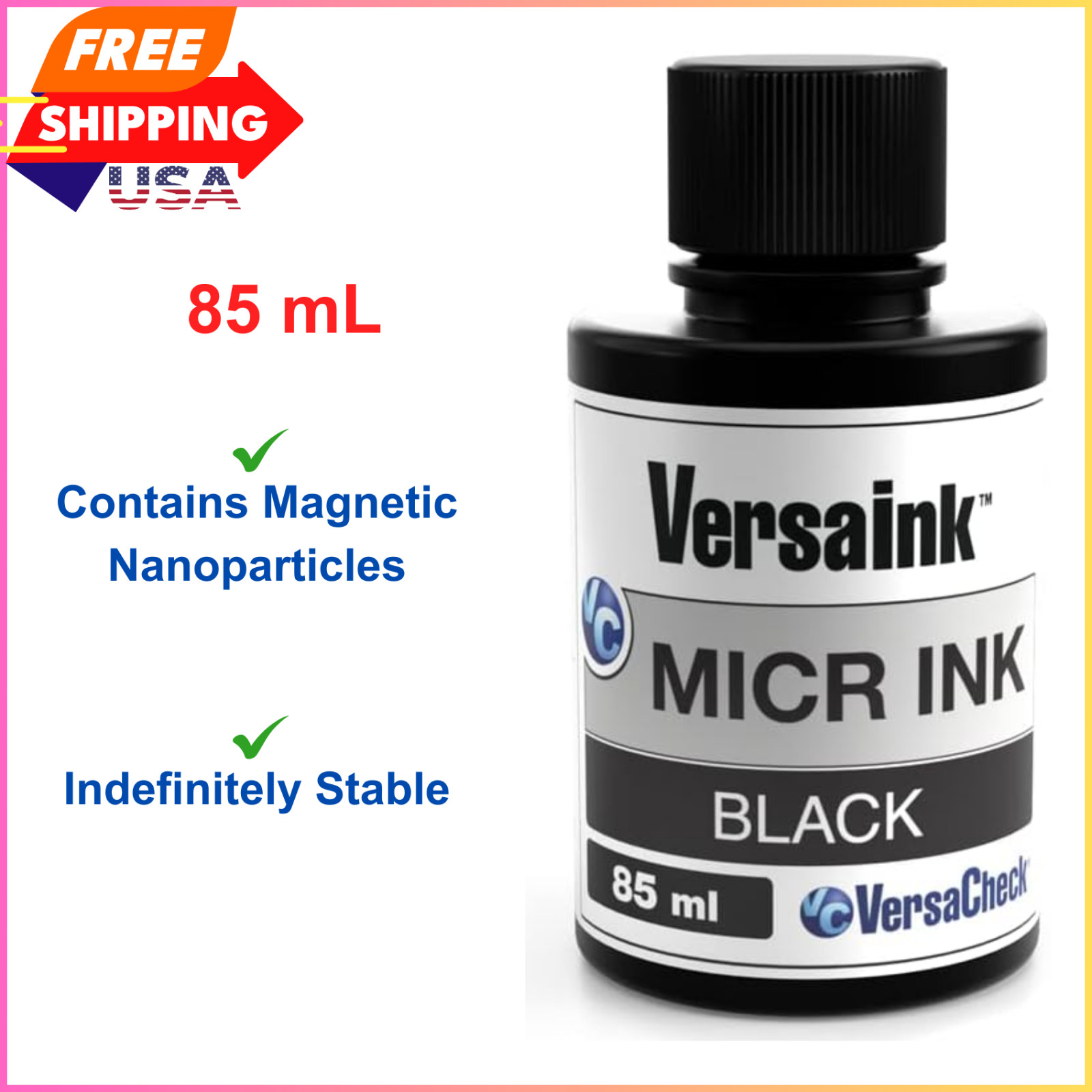VersaInk-Nano Black MICR Ink 85ml Magnetic Ink for Check Printers And All-in-One