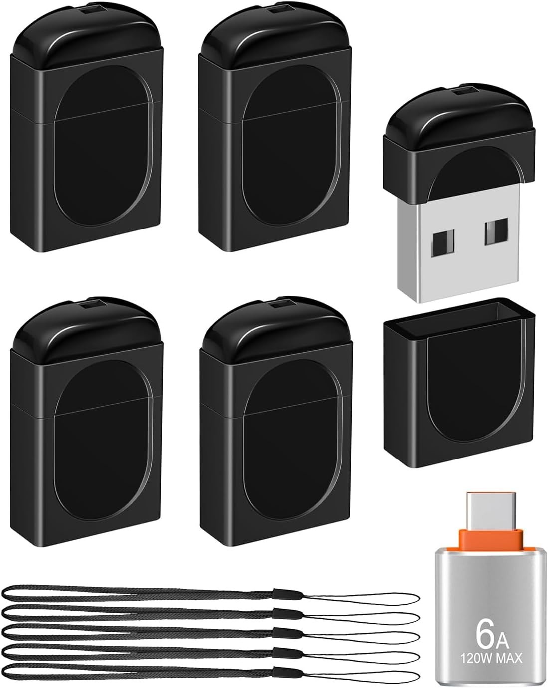 EASTBULL 4GB Small Flash Drives 5 Pack USB2.0 Mini USB Drive with a USB-C Adapt
