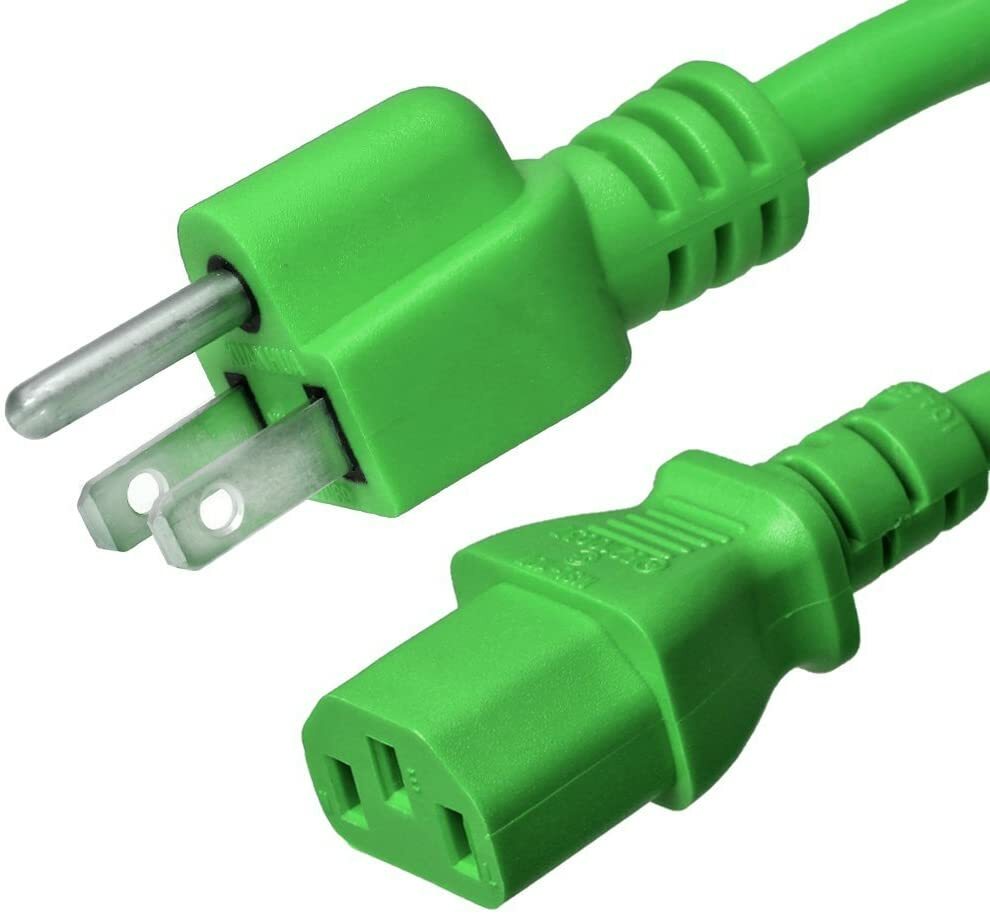 5 PACK LOT 10ft 5-15P - C13 Green Power Cord 18AWG 10A/1250W 125V 3-Prong 3M