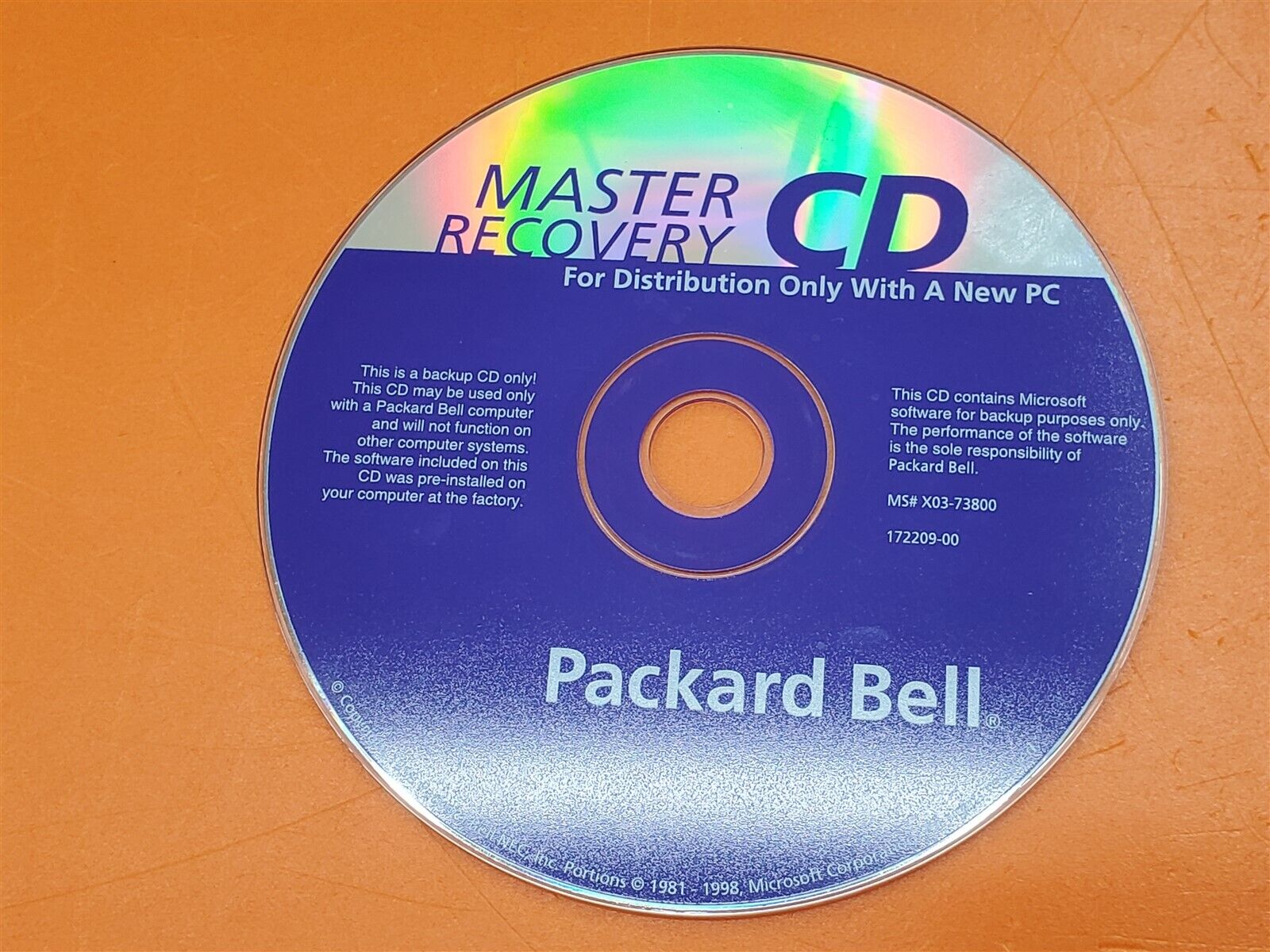⭐️⭐️⭐️⭐️⭐️ PC Software Packard Bell Master Recovery CD X03-73800