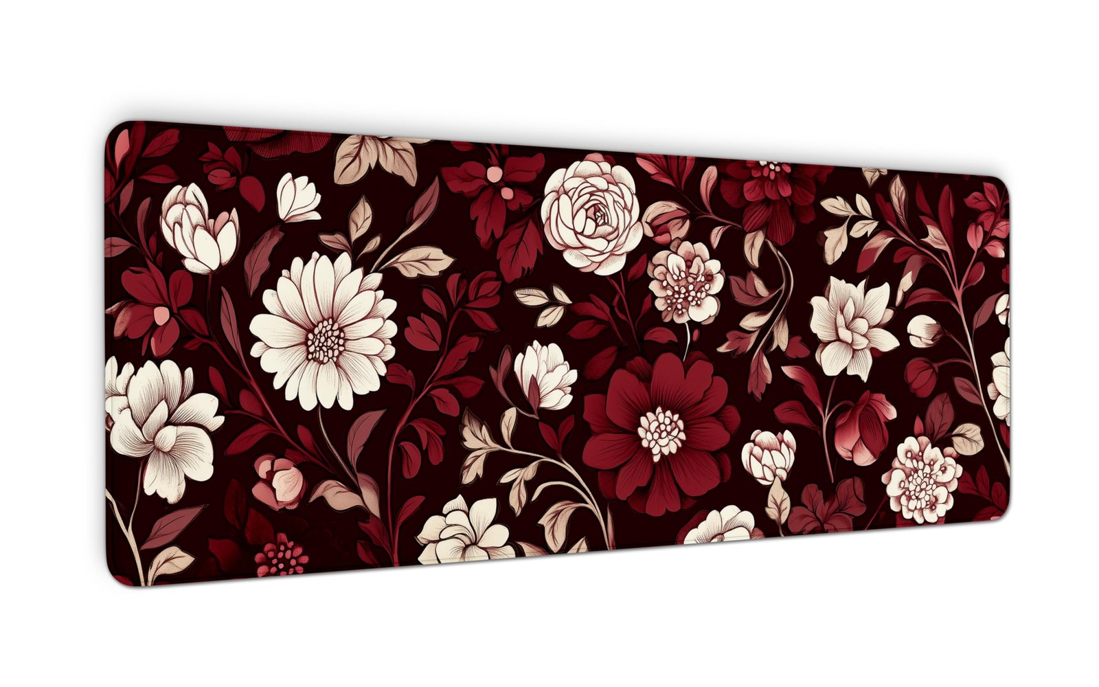 Burgundy Flower Pattern Mousepad Desk Mat for Office & Home, Floral Plant Mou...