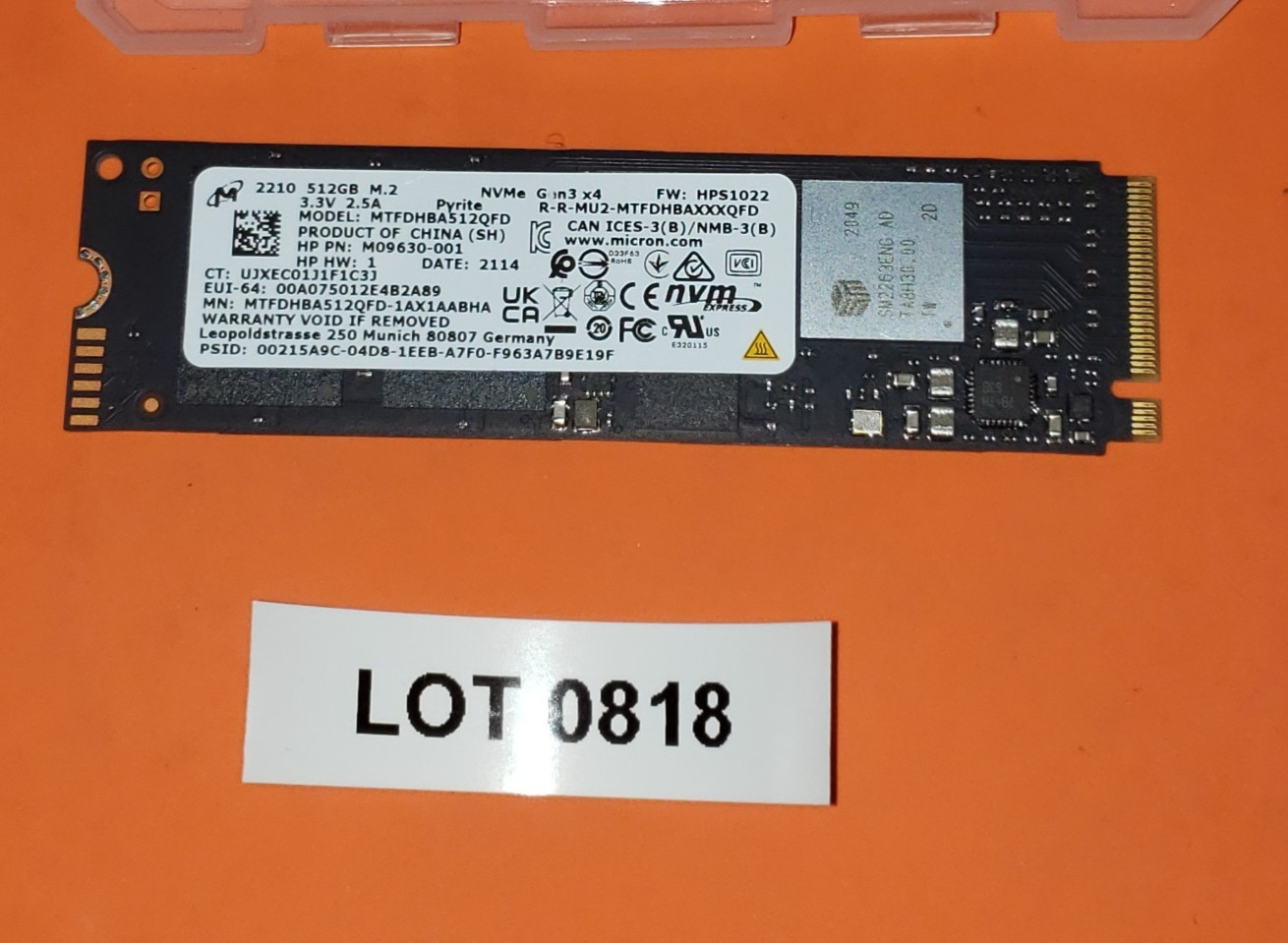 Micron 2210 512GB NVMe M.2 PCIe Gen3 SSD MTFDHBA512QFD