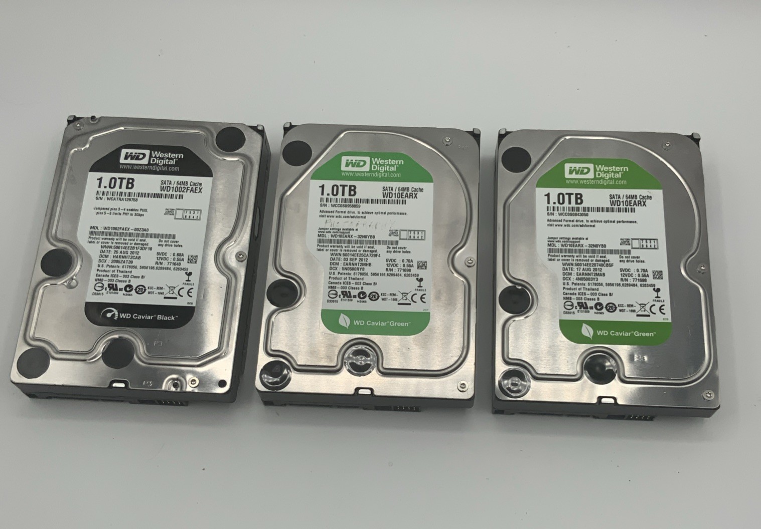 Lot of 3 Western Digital 1TB Internal Hard Drives