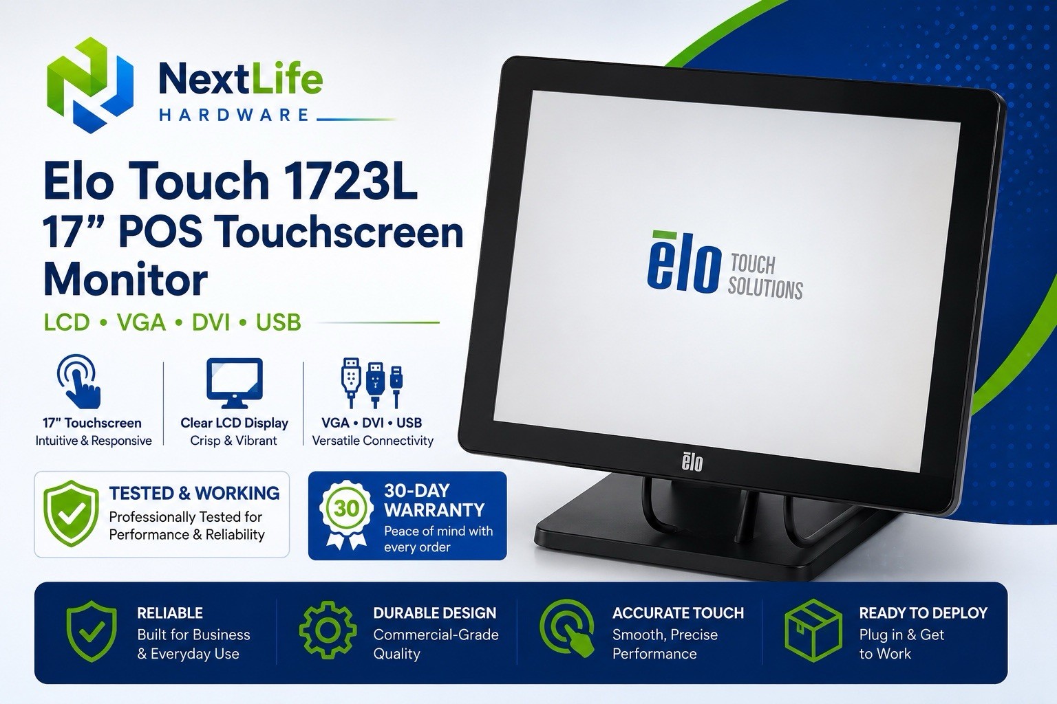 Elo Touch 1723L 17" POS Touchscreen Monitor VGA DVI USB Tested