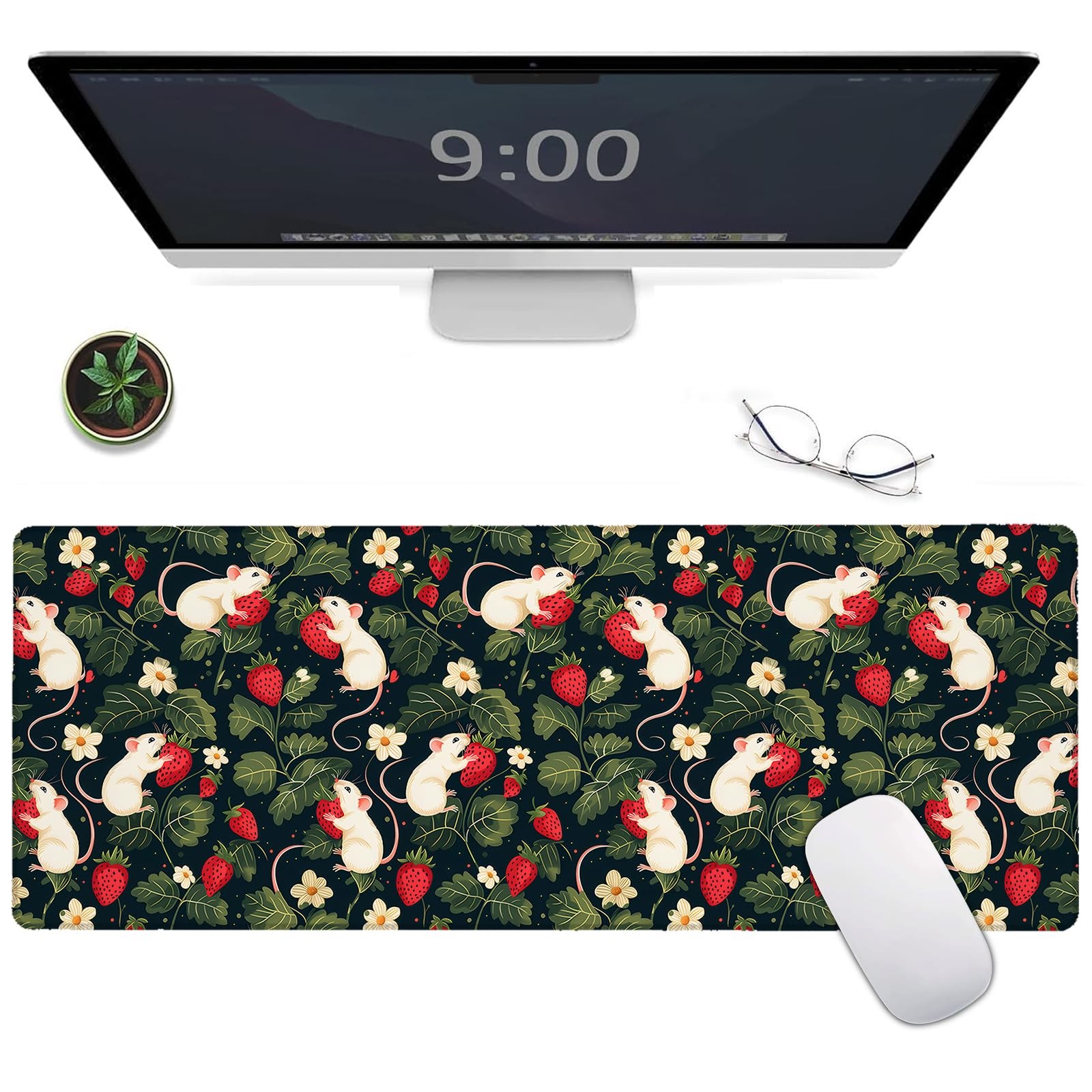 Cute Rat Large Gaming Mouse Pad Mice Desk Mat NonSlip 31.5x11.8x0.12 Inch