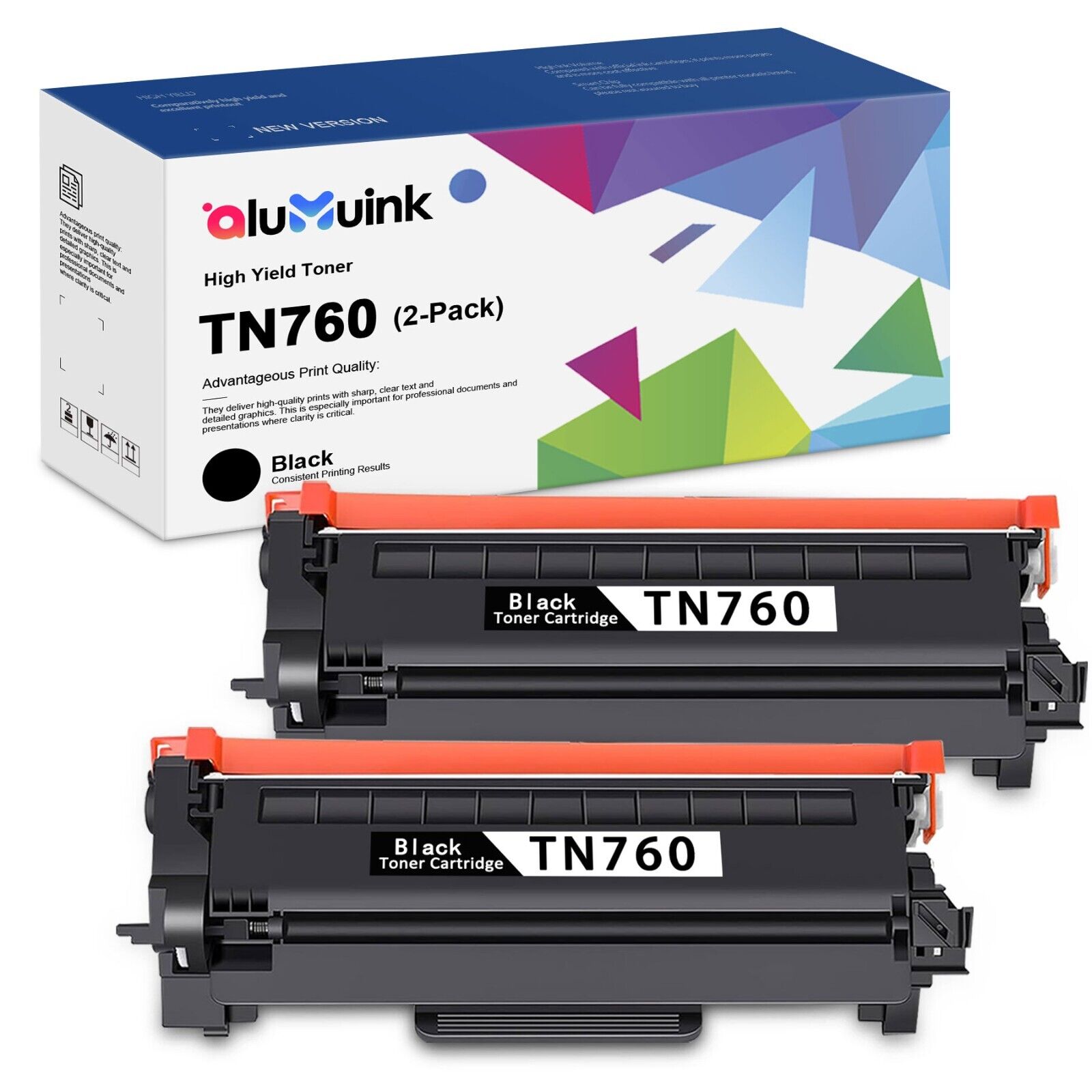2 Black High Yield TN760 Toner Replacement for Brother TN760 MFC-L2710DW