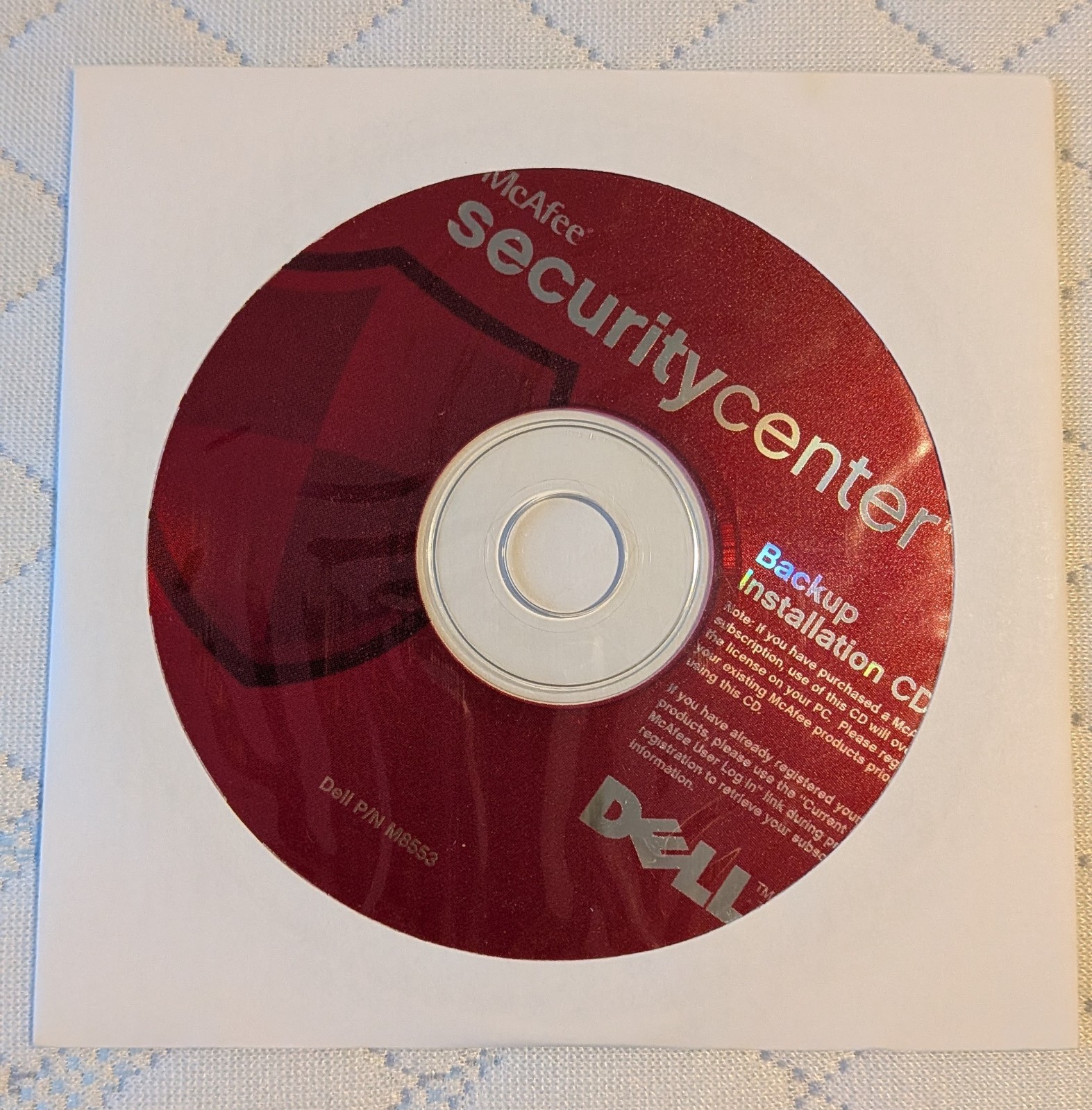 McAfee Security Center Backup Installation CD for Dell DP/N:0TC400 DP/N:M8553