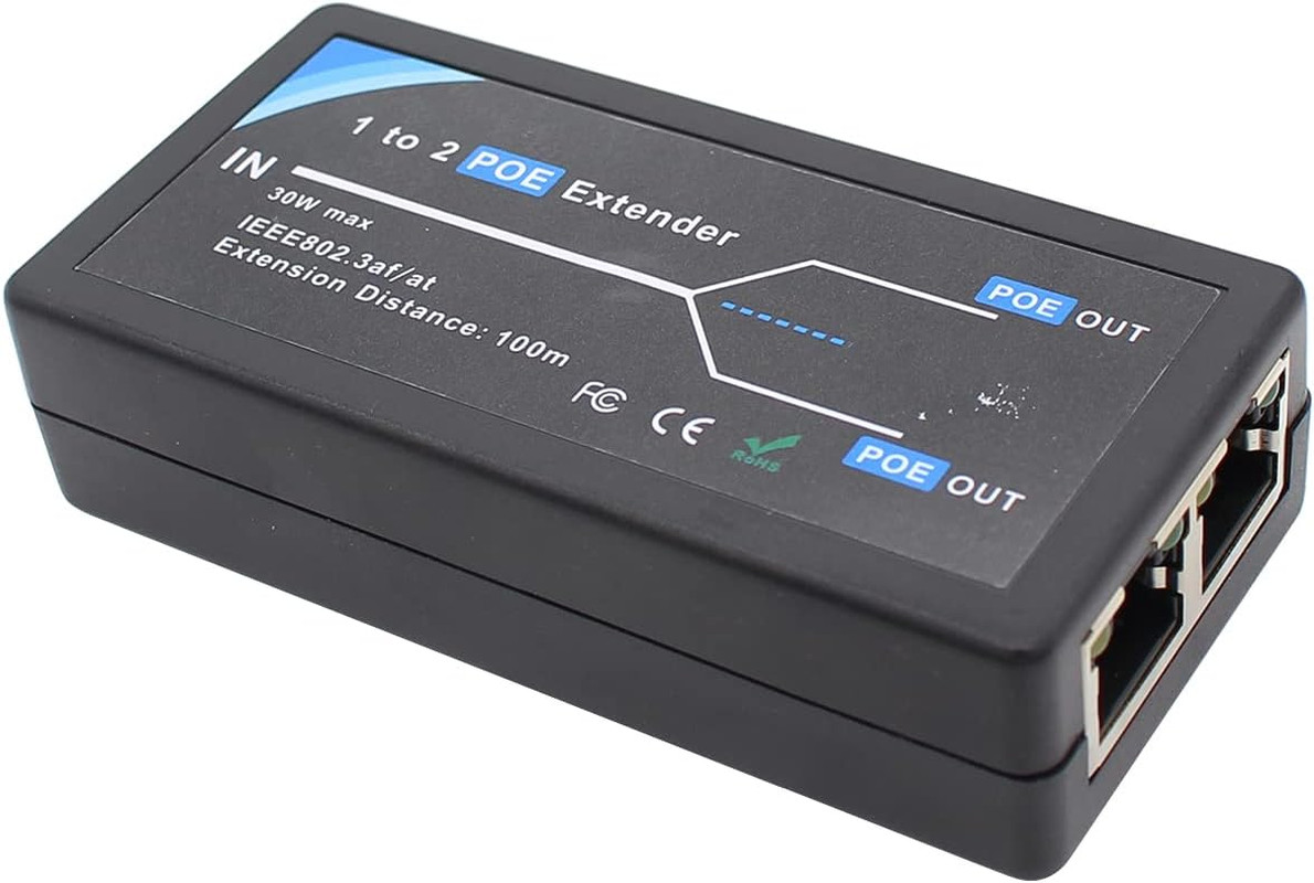 POE Extender 2 Port PoE-Powered PoE-sourcing ethernet Switch Repeater 100m 1 in