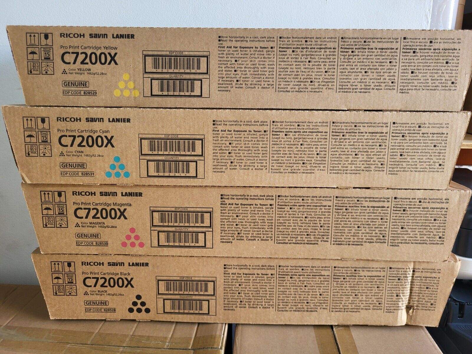 Set of  New Genuine Ricoh Toner Pro C7200x 828528  828529  828530  828531