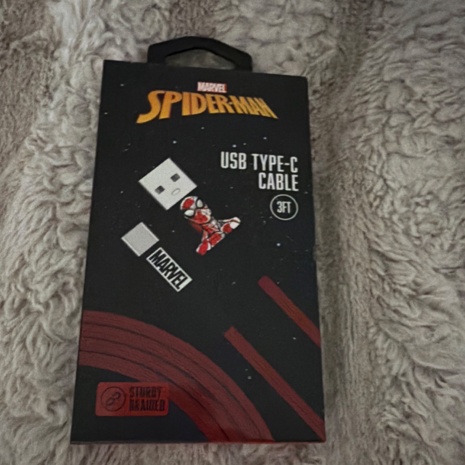 Marvel Spider-Man USB Type-C to USB-A 3ft Sturdy Braided Charging Cable Red