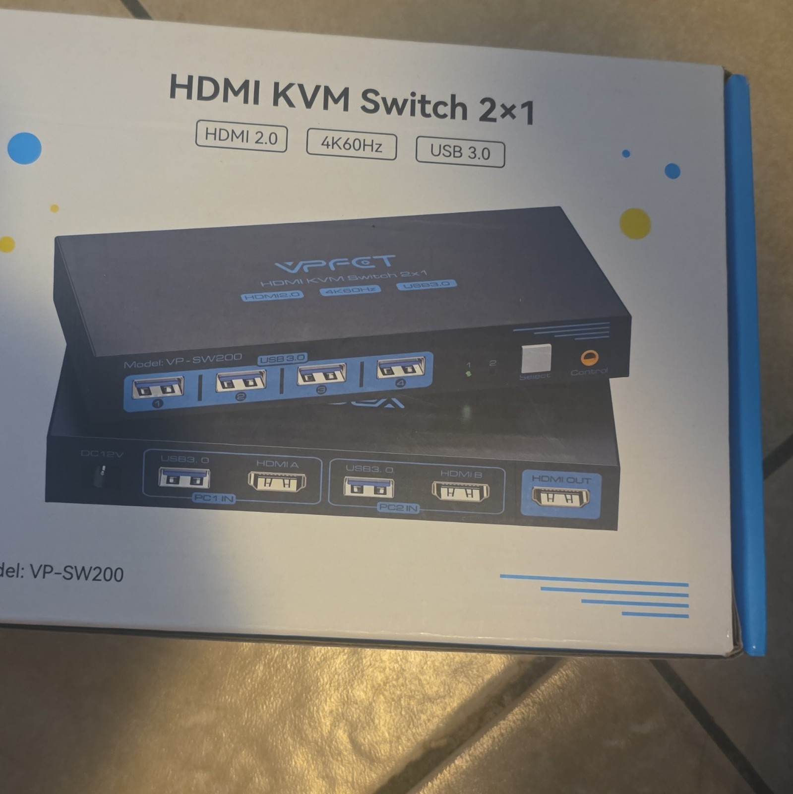 VPFET VP-SW200 2x1 HDMI 2.0 USB 3.0 KVM Switch 4K60Hz Black 1.5m