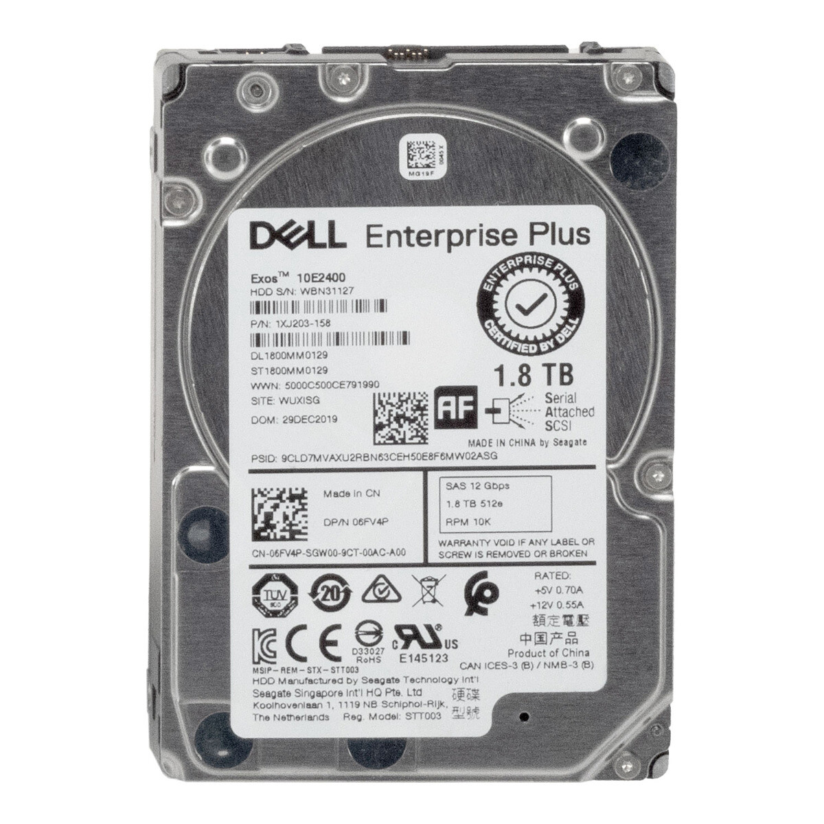 Compellent Dell 1.8TB SAS12 10K 2.5" enterprise Hdd 6FV4P 06FV4P ST1800MM0129