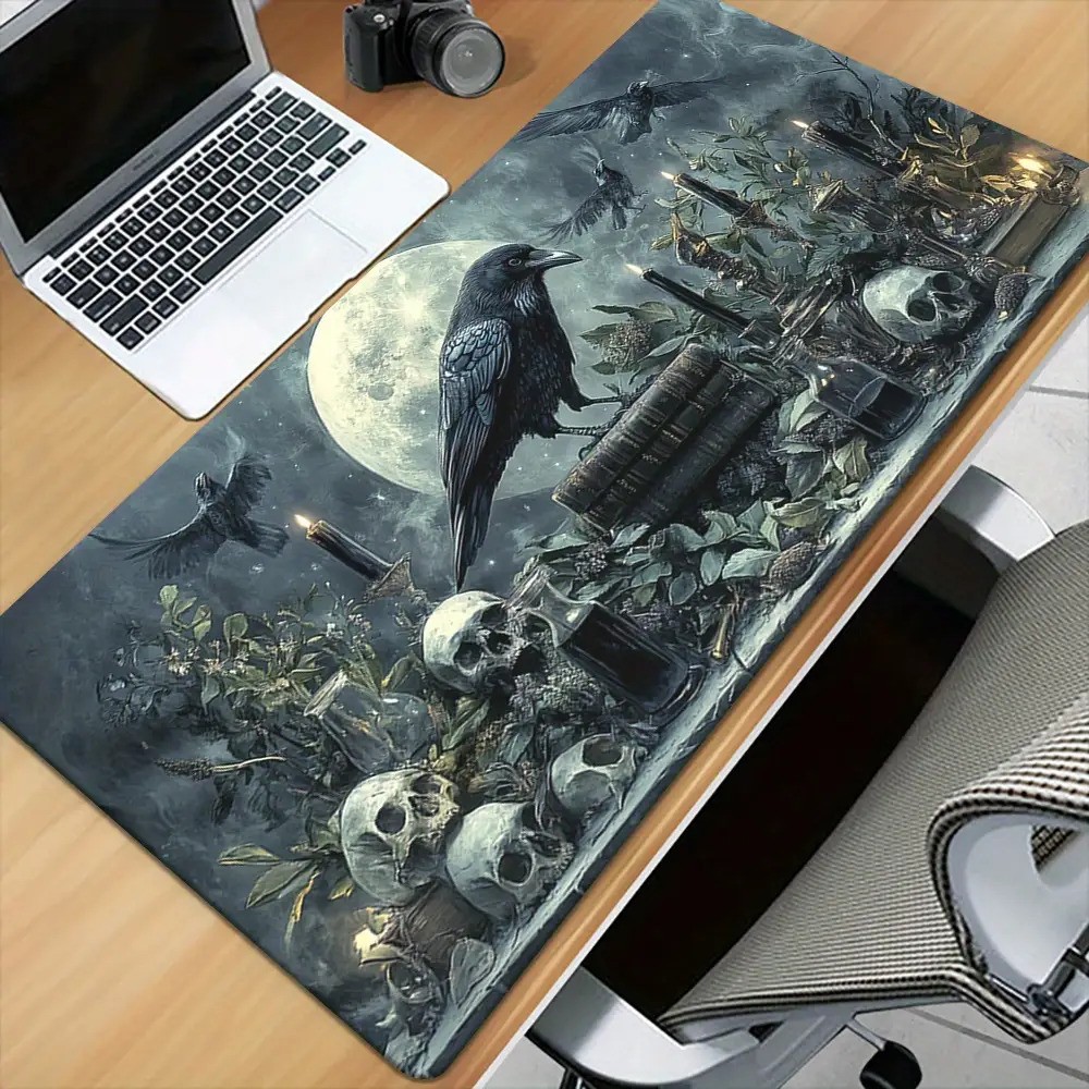 A Gothic Raven Design Gaming Mouse Pad- Large Desk Pad with Moonlight Raven an