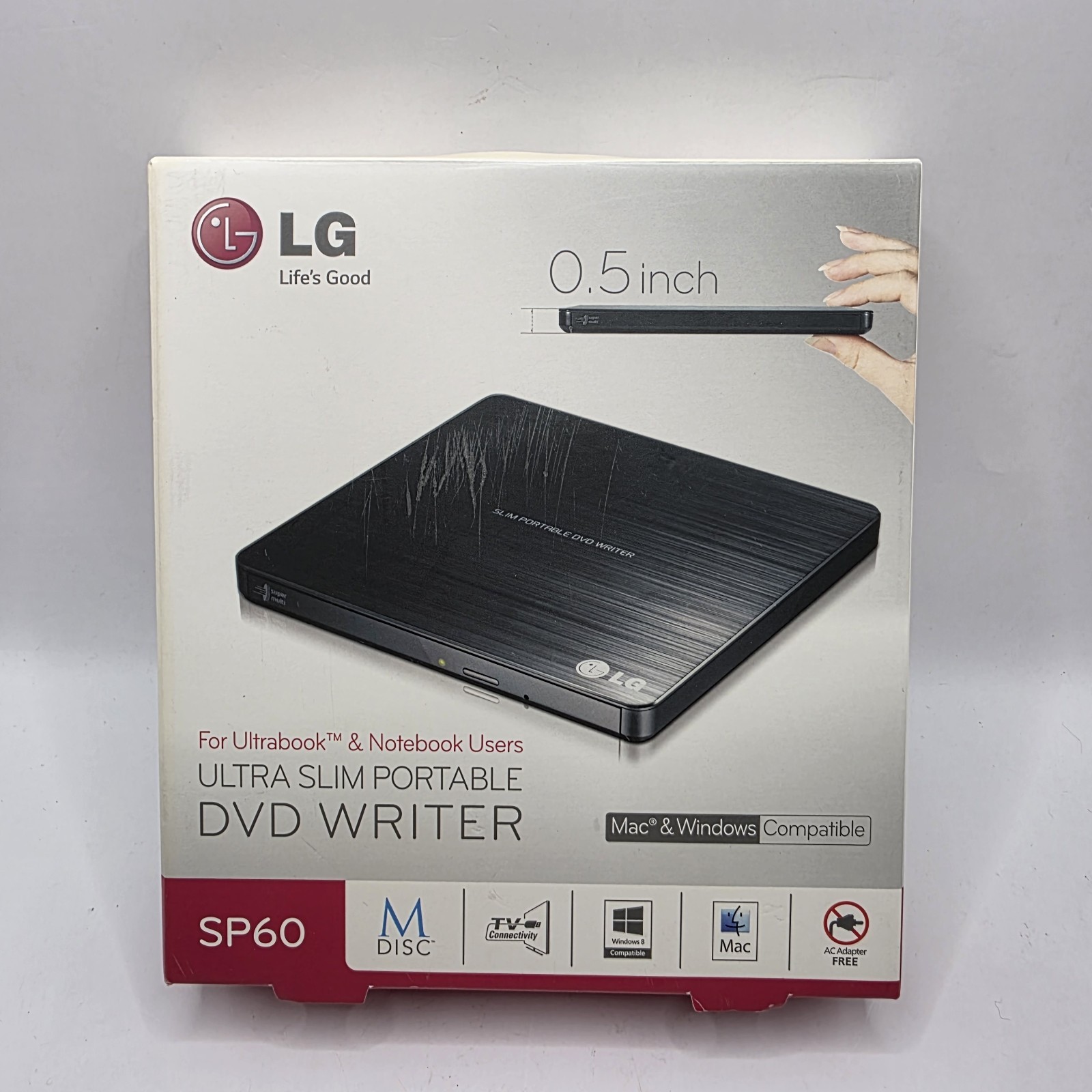 LG SP60 Ultra Slim DVD Writer NWOT Portable SP60NB50 Mac Windows 8 
