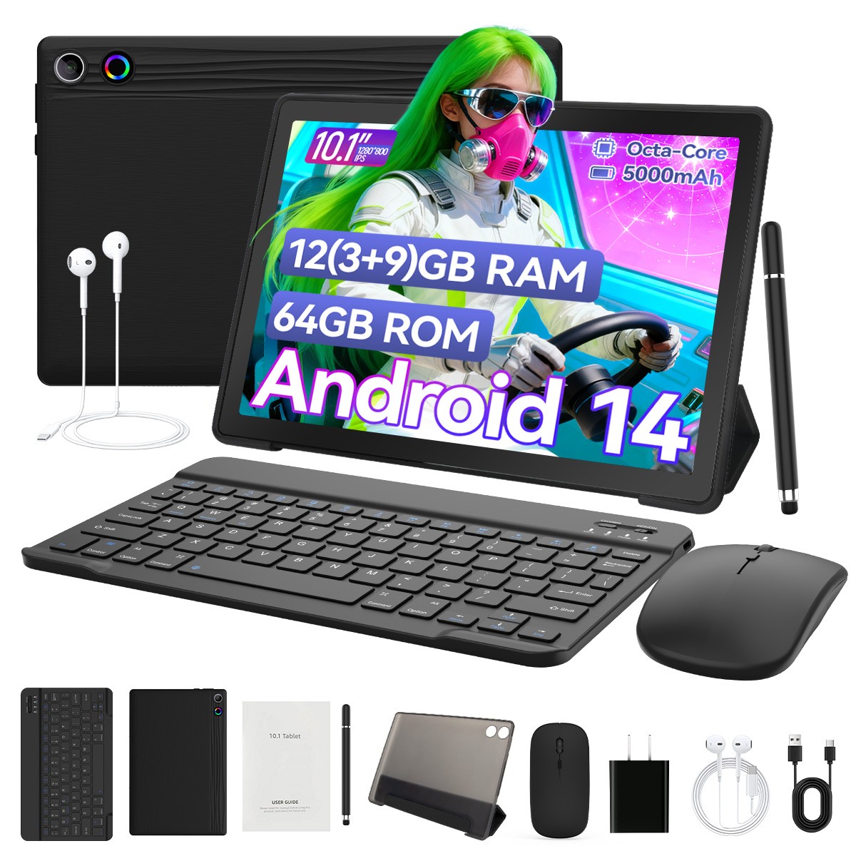 10.1 inch Android Tablet 10+64GB IPS Touchscreen Octa-core Processor Wi-Fi 6
