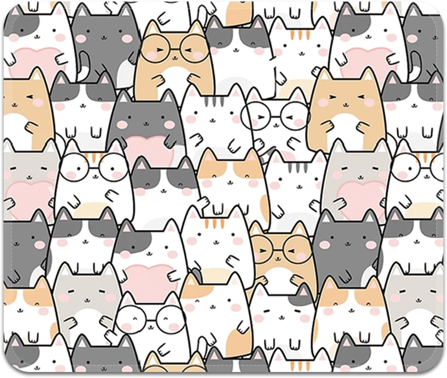Mouse Pad with Stitched Edges - Cute Cat Mousepad for Women, 9.25 X