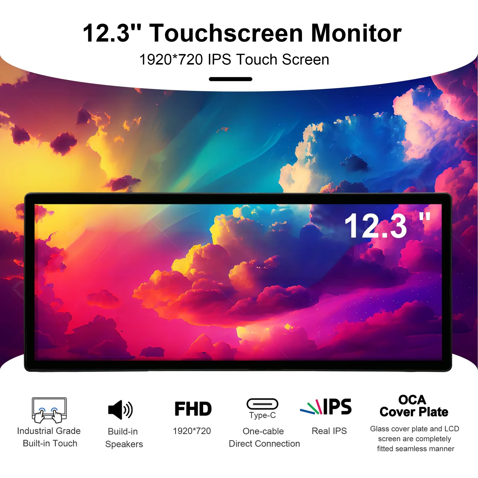 Wisecoco 12.3" Touch Screen Portable Monitor 1920x720 HDMI Type-C