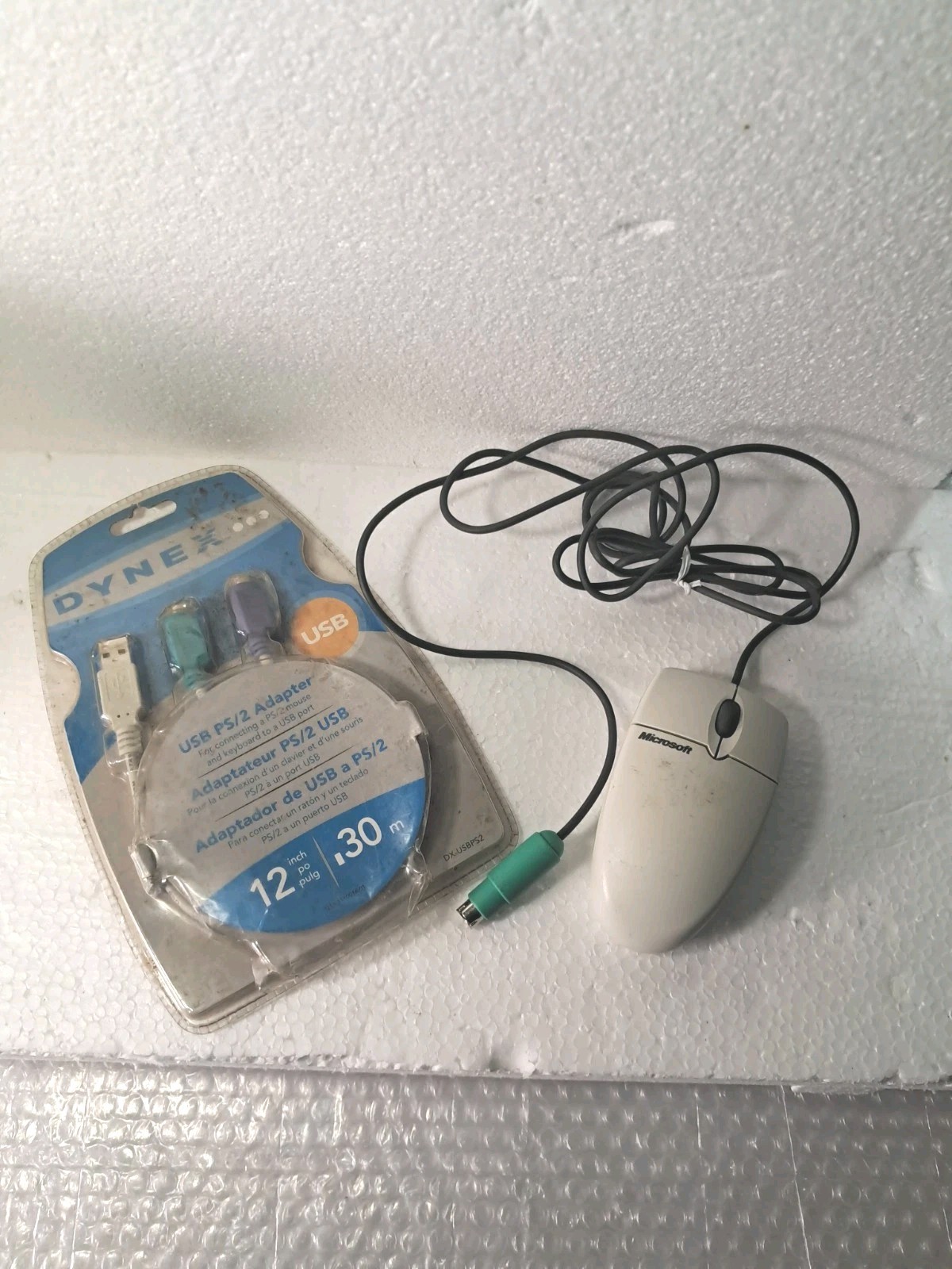 Microsoft X05-95266 Wheel Mouse 3.0 PS/2 Compatible & DYNEX USB PS2 Adapter 