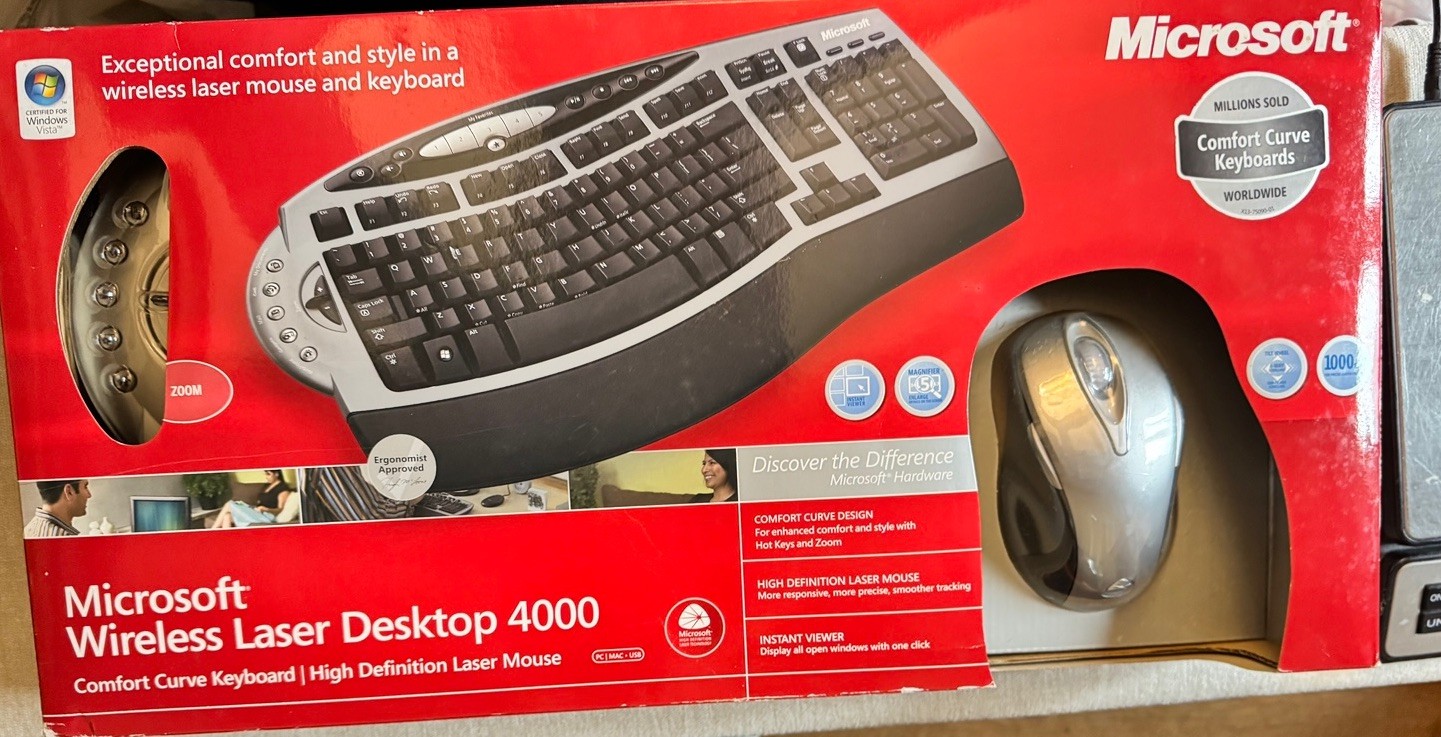 MICROSOFT Advanced ERGONOMIC Laser Desktop 4000 KEYBOARD & MOUSE Factory SEALED