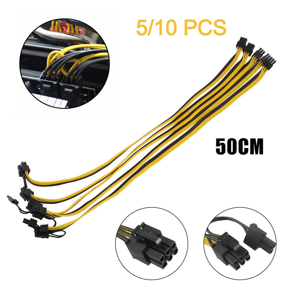5/10Pcs PCIE 6 Pin to PCI-E 8 Pin (6+2) Pin Male GPU Power Cable Splitter 50CM