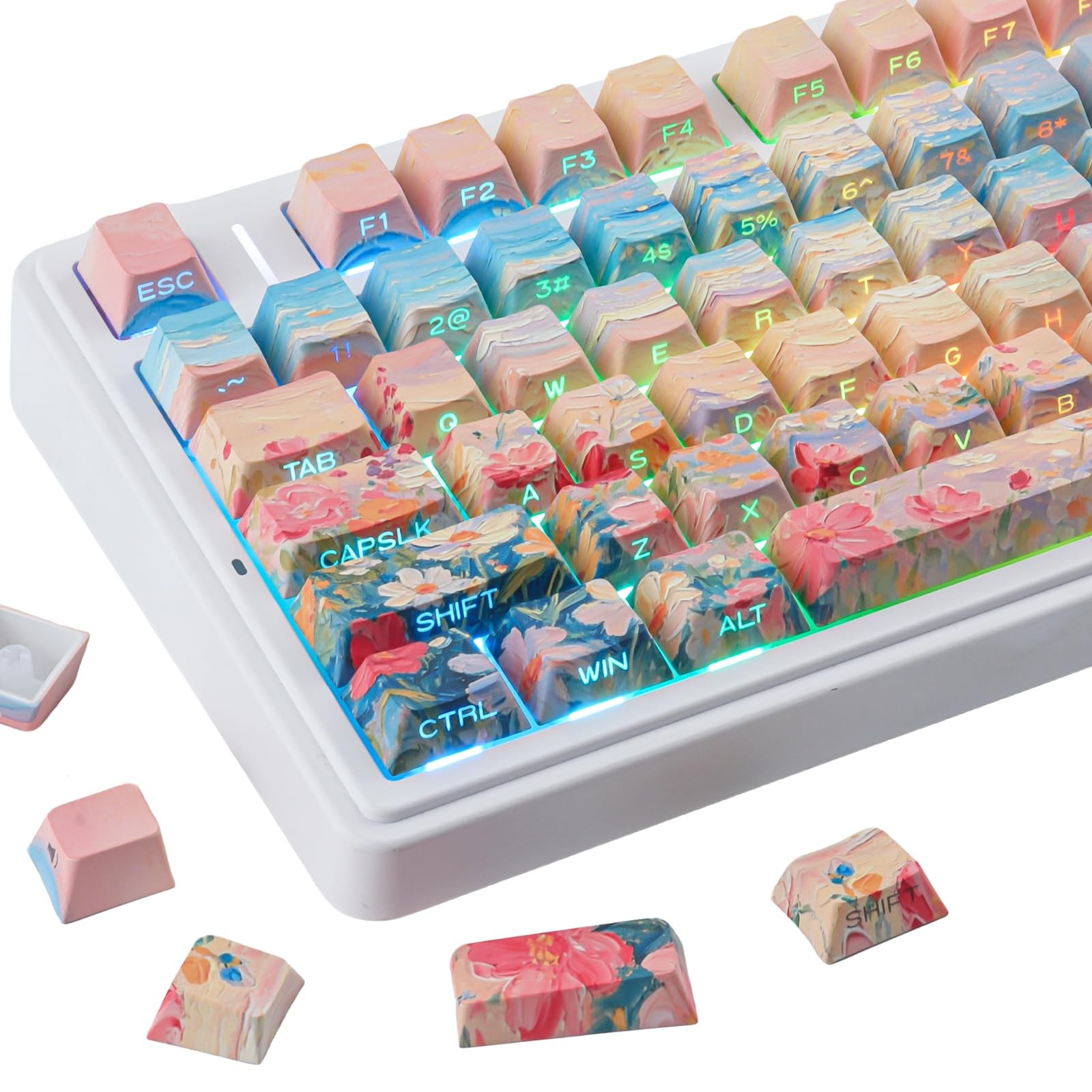 PBT Keycaps Flower Ocean Side Printed Keycap Set Custom Mechanical Keyboard