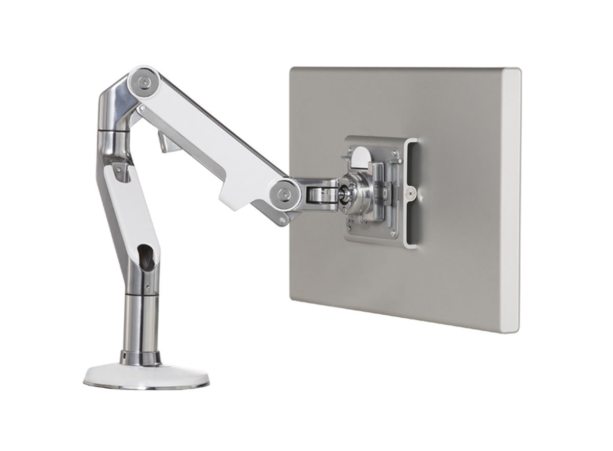 Humanscale M8 Monitor Arm - Bolt-Through Mount Polished Aluminum with White Trim